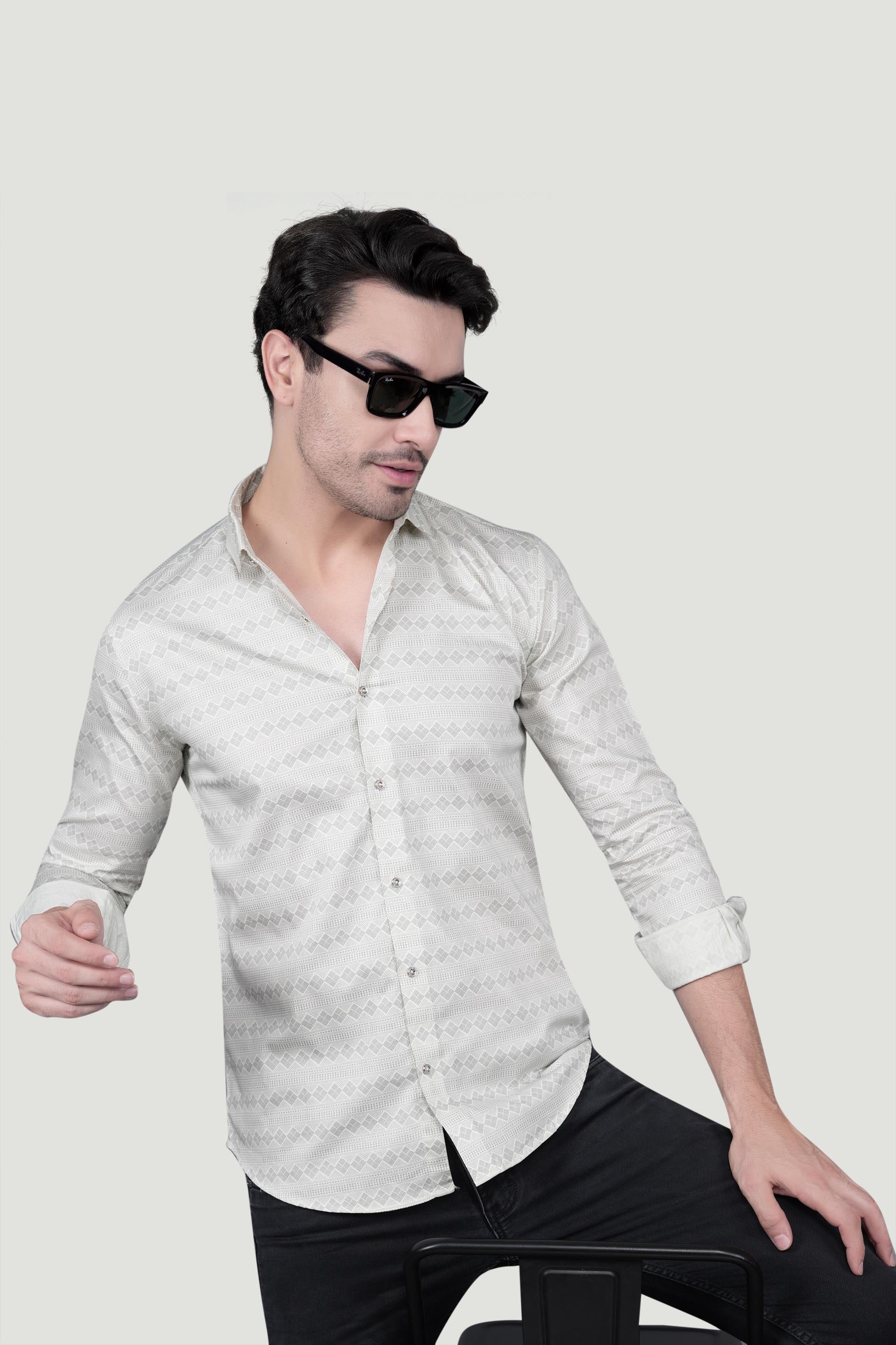 Nikon Cream Cotton Printed Shirt