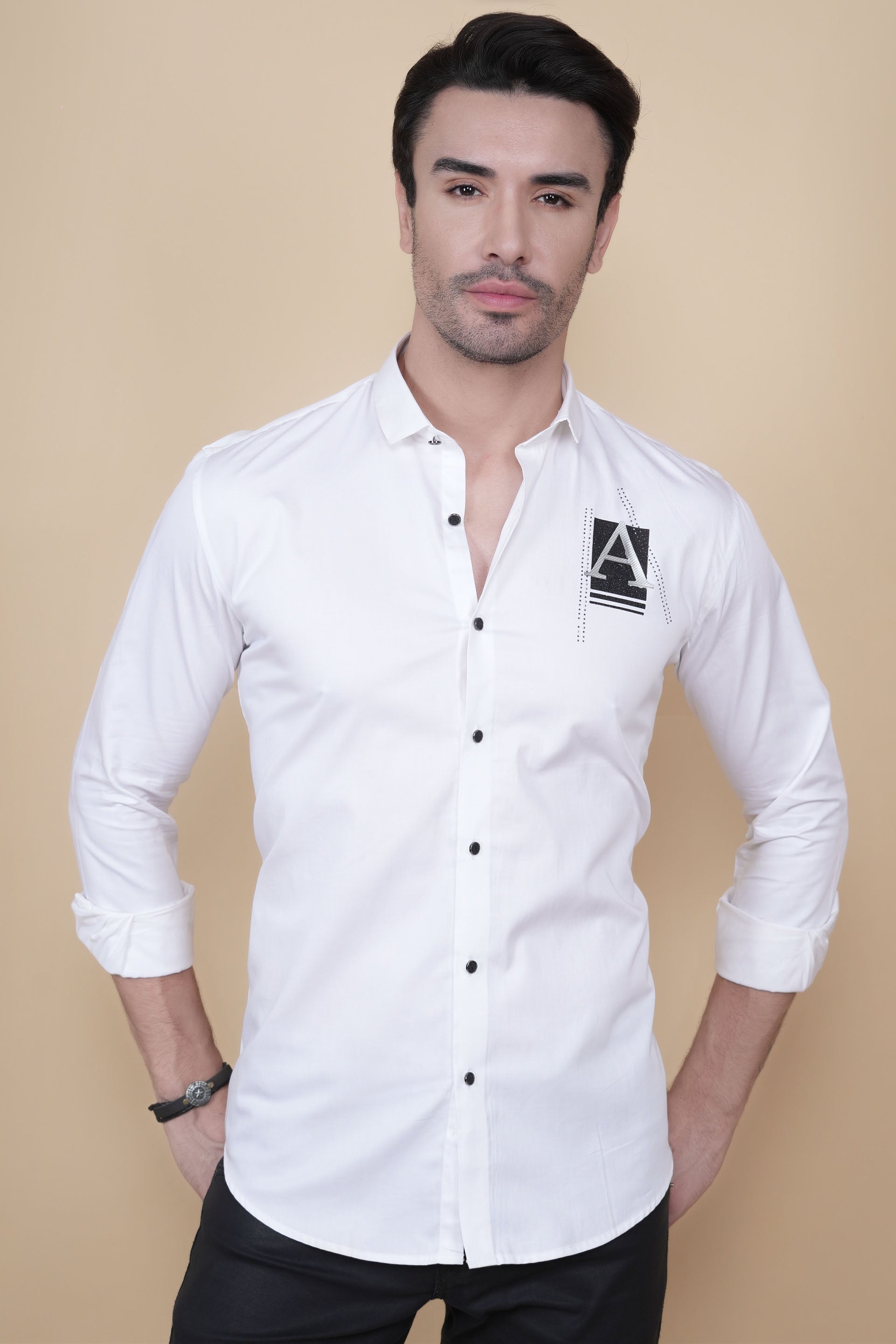 Wilhelm White Cotton Solid Shirt