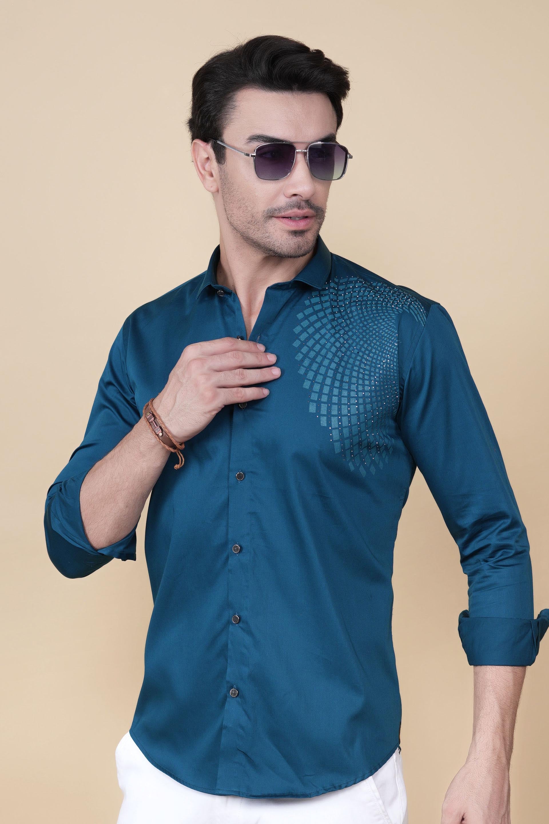Ciaran Teal Blue Cotton Solid Shirt