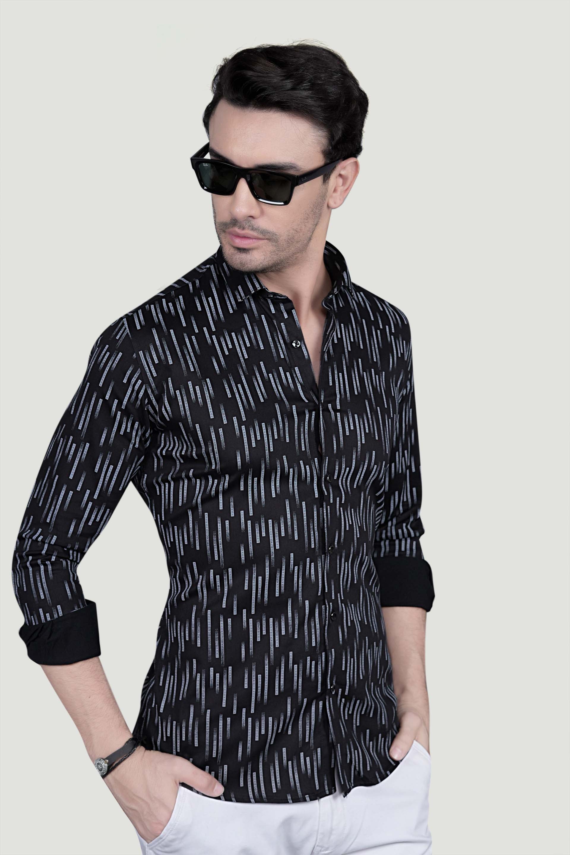 Albert Black Cotton Printed Shirt
