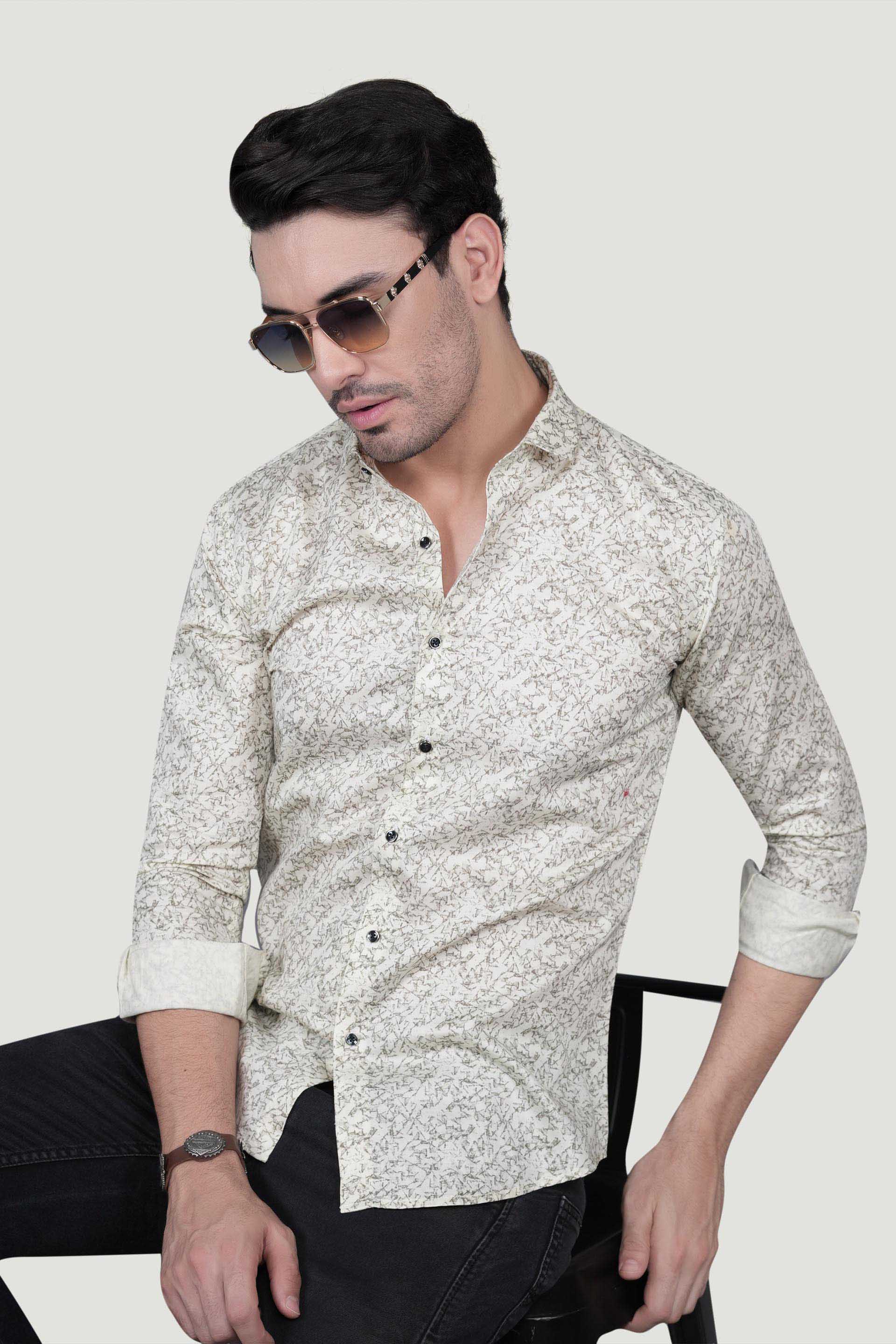 Simon Cream Cotton Printed Shirt