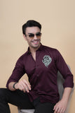 Lion Maroon Cottton Solid Shirt