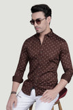 Stefan Brown Cotton Printed Shirt