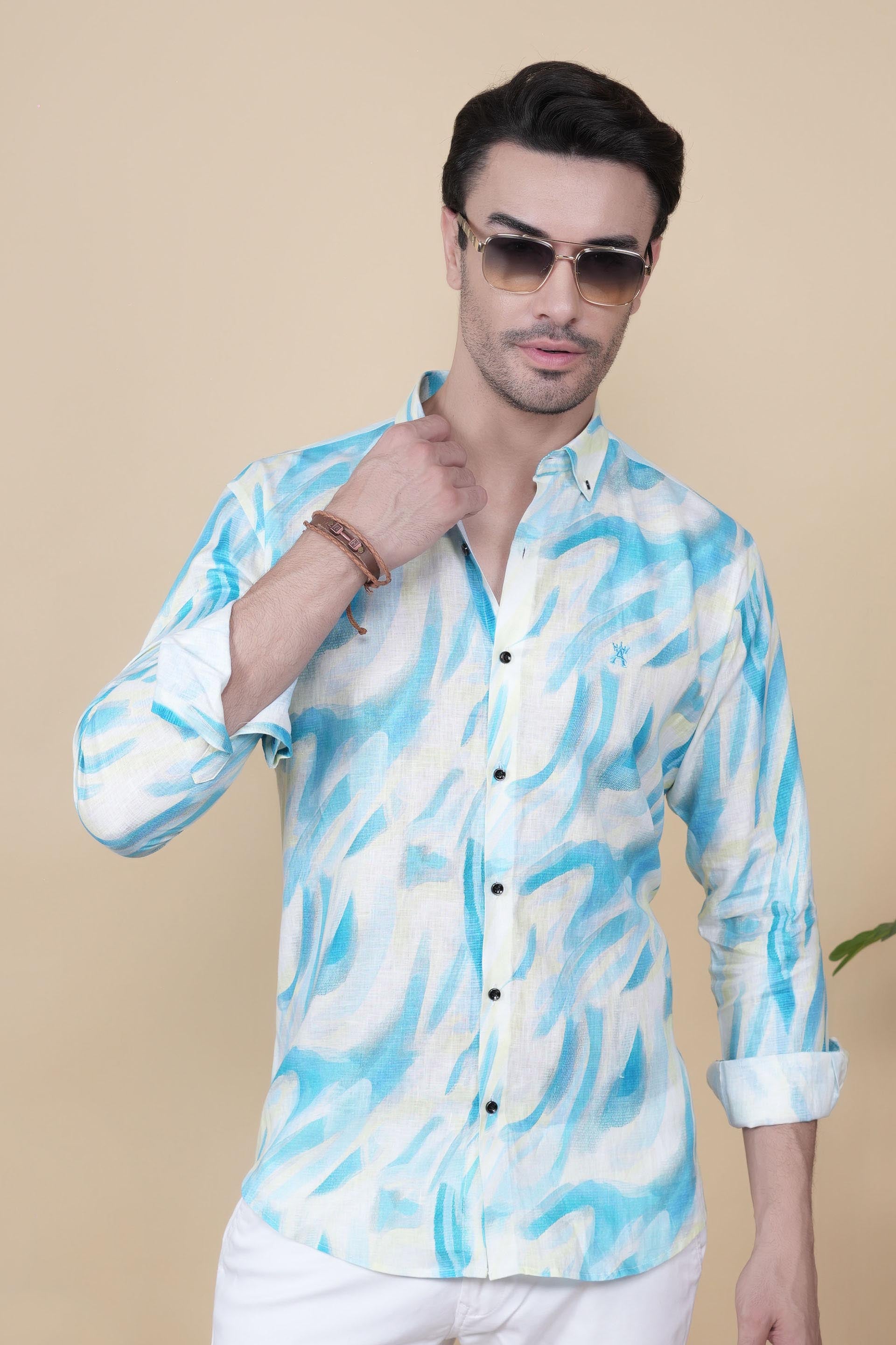 Ruben White Linen Printed Shirt