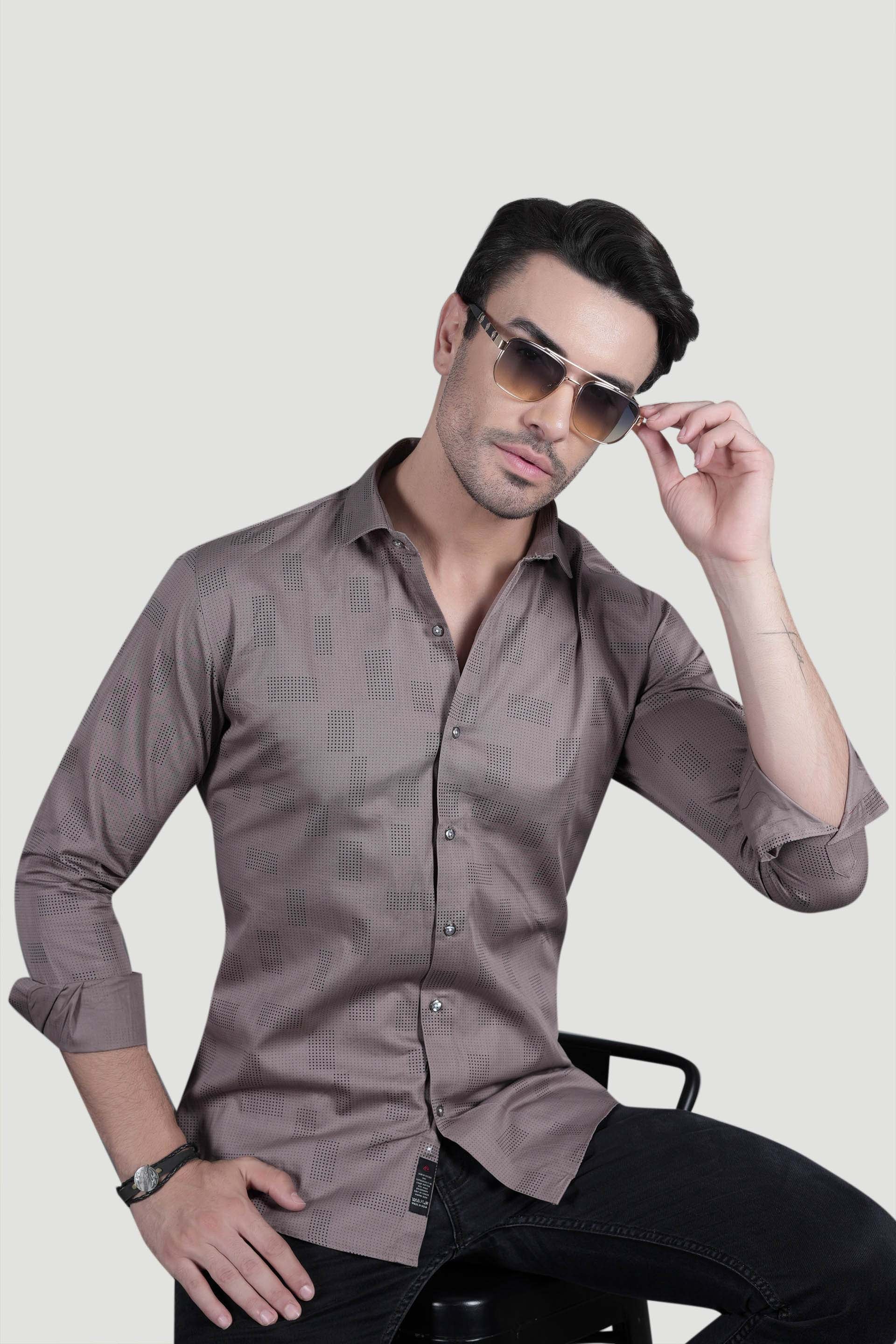 Rian Grey Cotton Printed Shirt