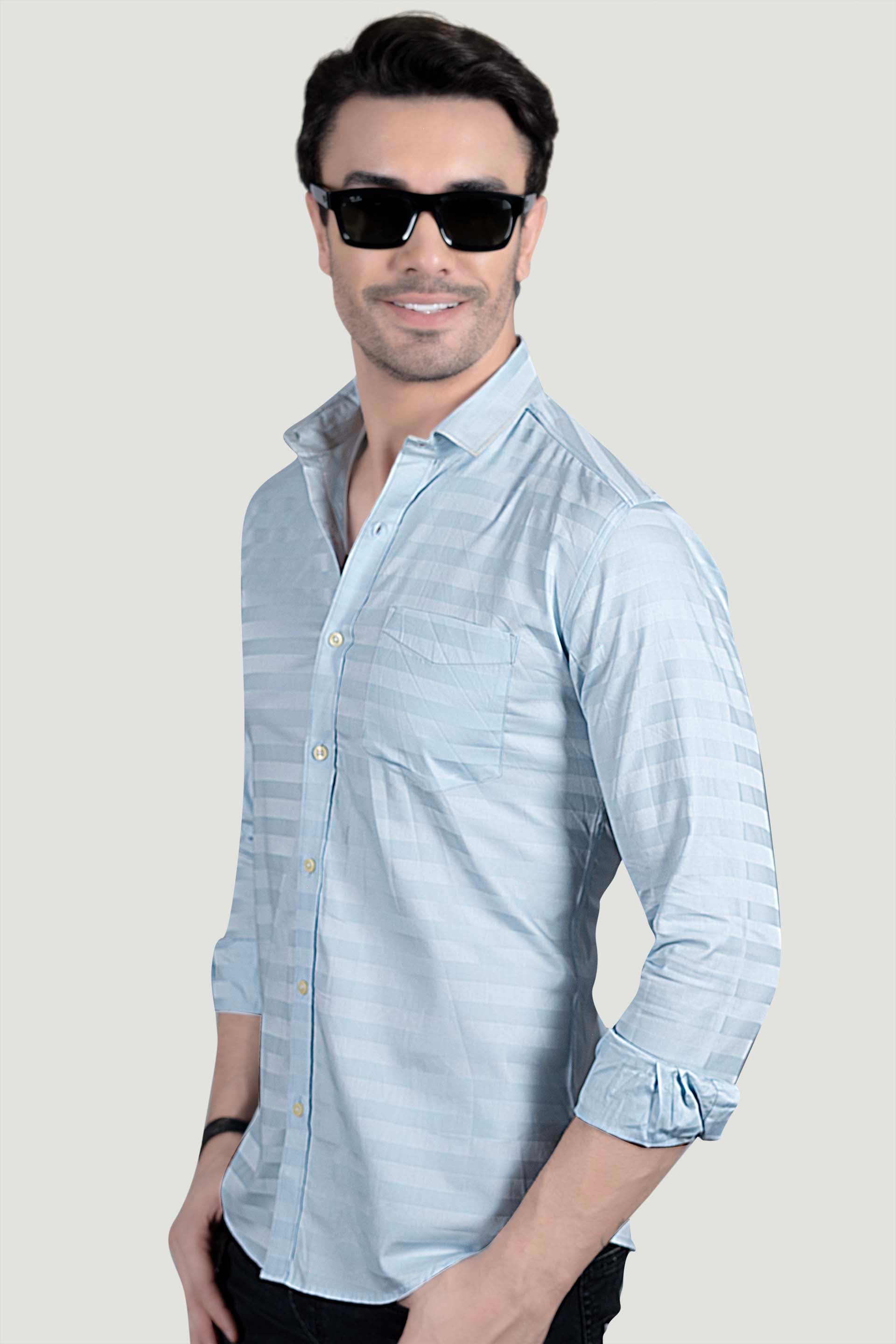 Alaric Light Blue Cotton Striped Shirt