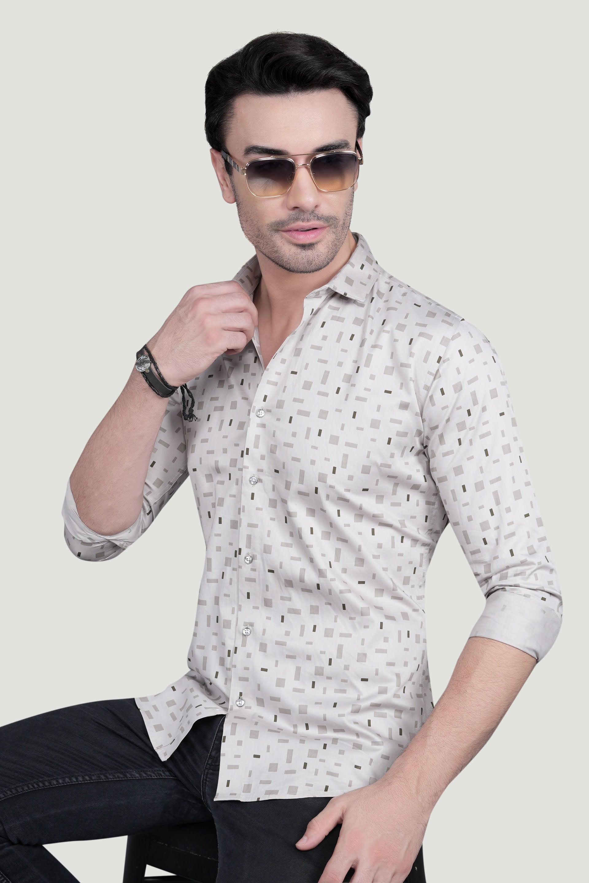 Milan Grey Cotton Printed Shirt