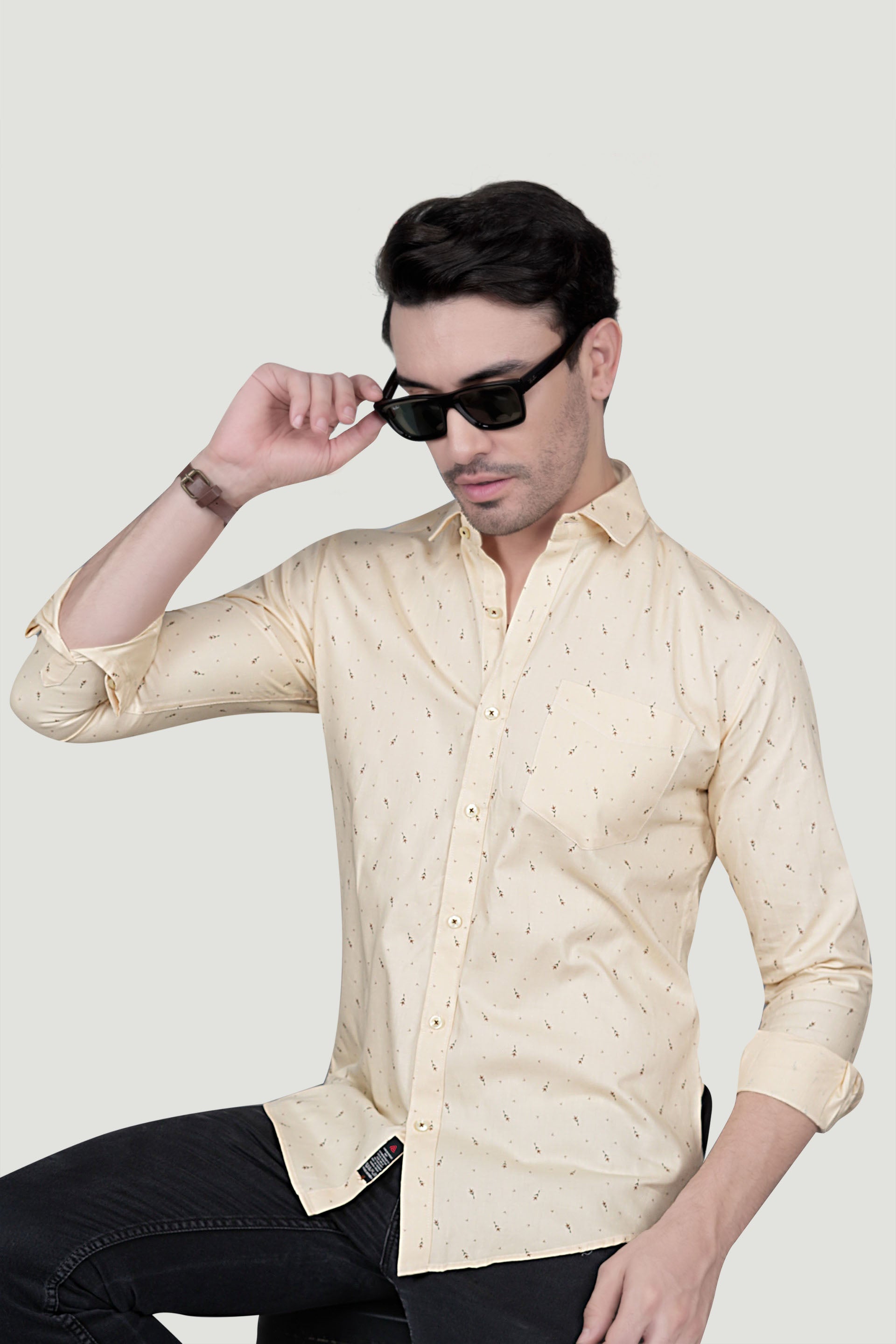 Eirik Cream Cotton Printed Shirt
