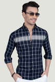 Nelson Navy Blue Cotton Checked Shirt