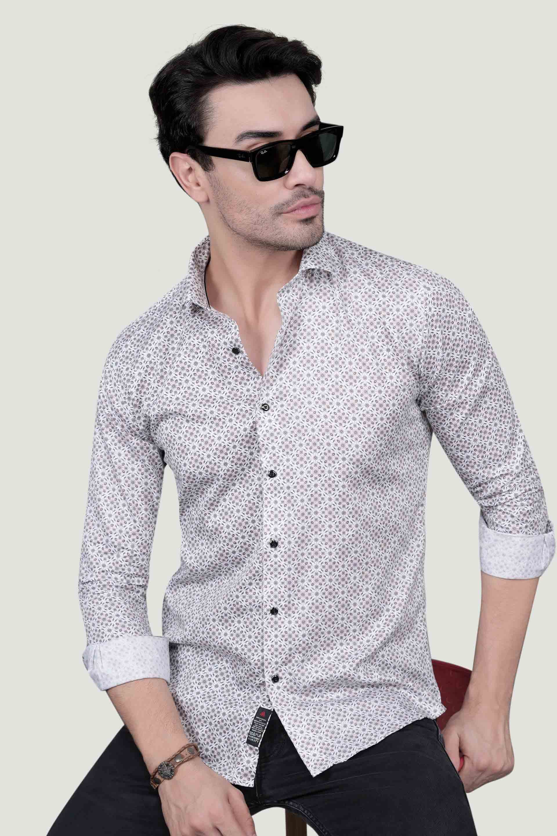 Cedric White Cotton Printed Shirt