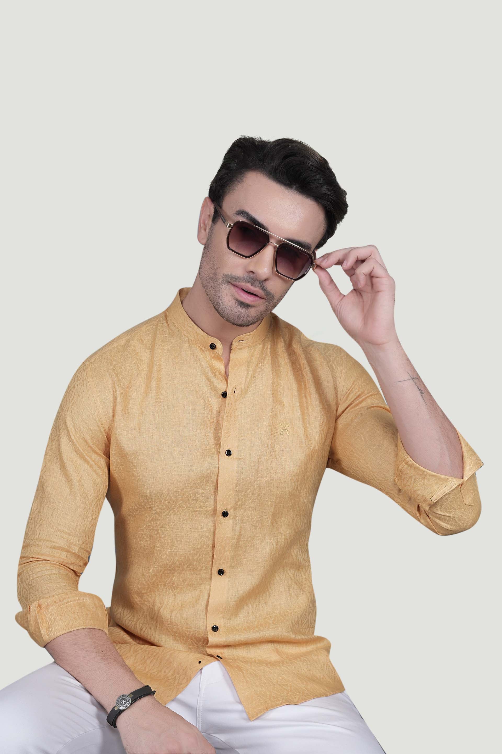 Sandor Orange Linen Solid Shirt