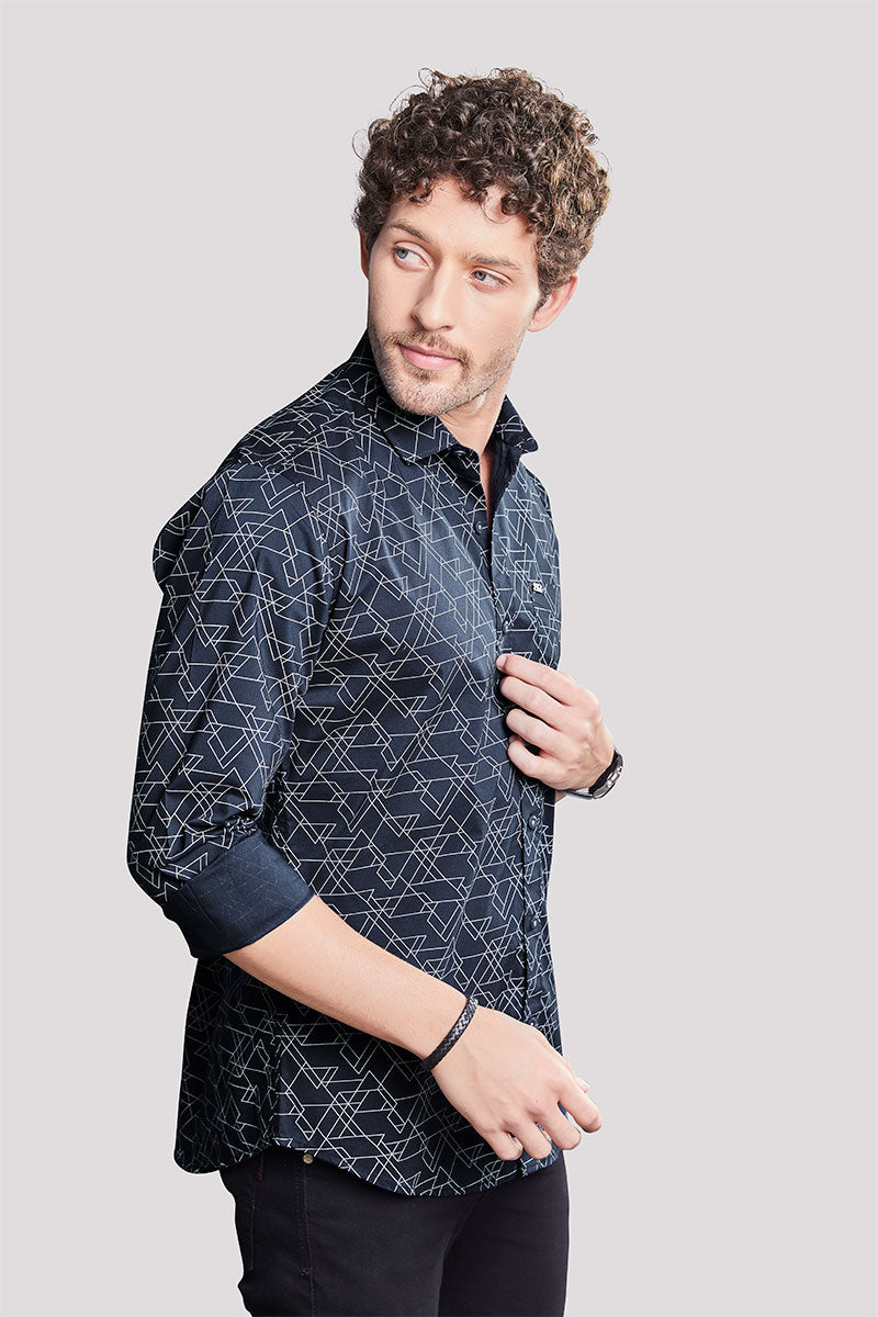 Maksim Navy Blue Geometric Print