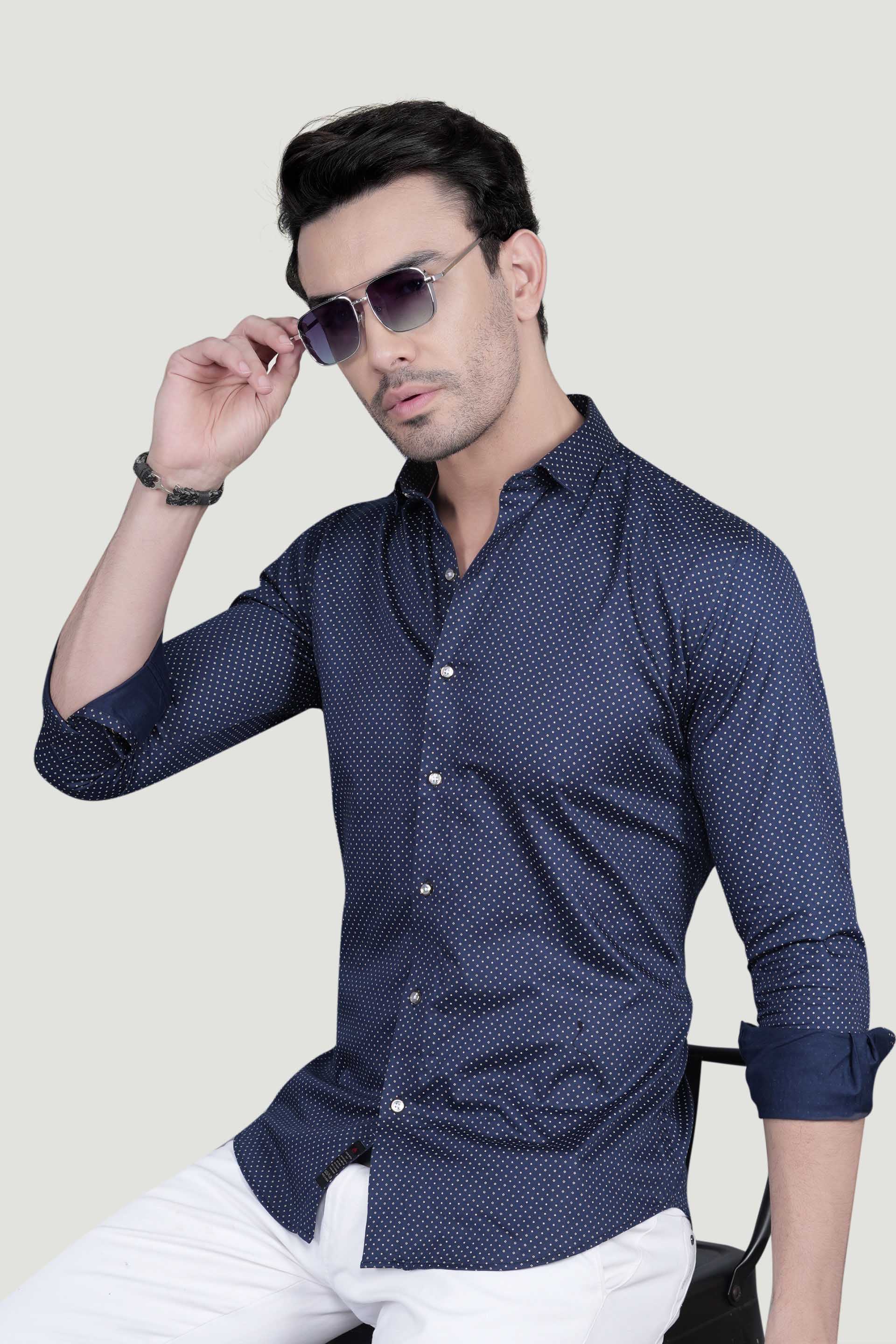 Danil Navy Blue Cotton Printed Shirt