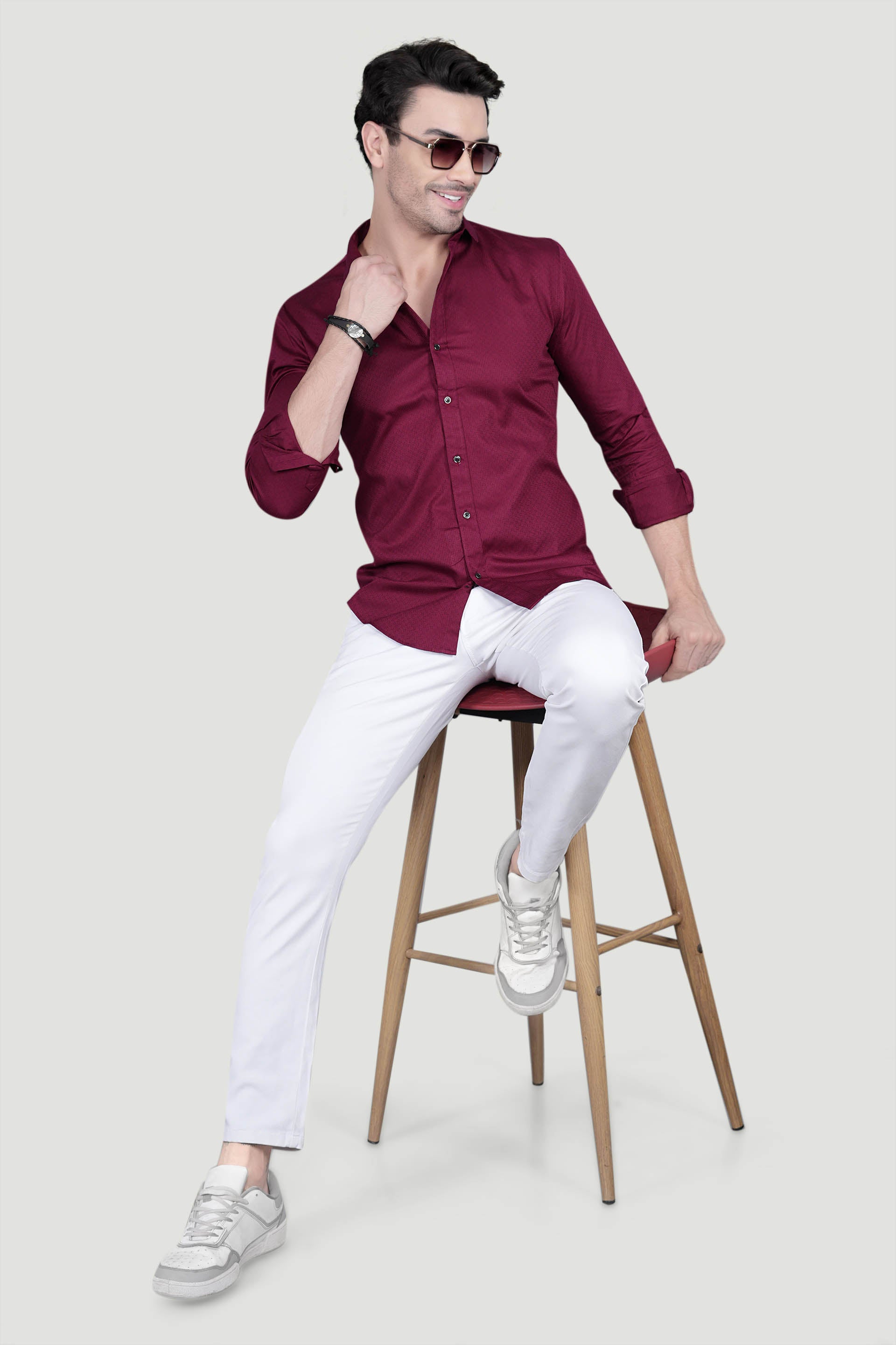 Viliam Maroon Cotton Solid Shirt