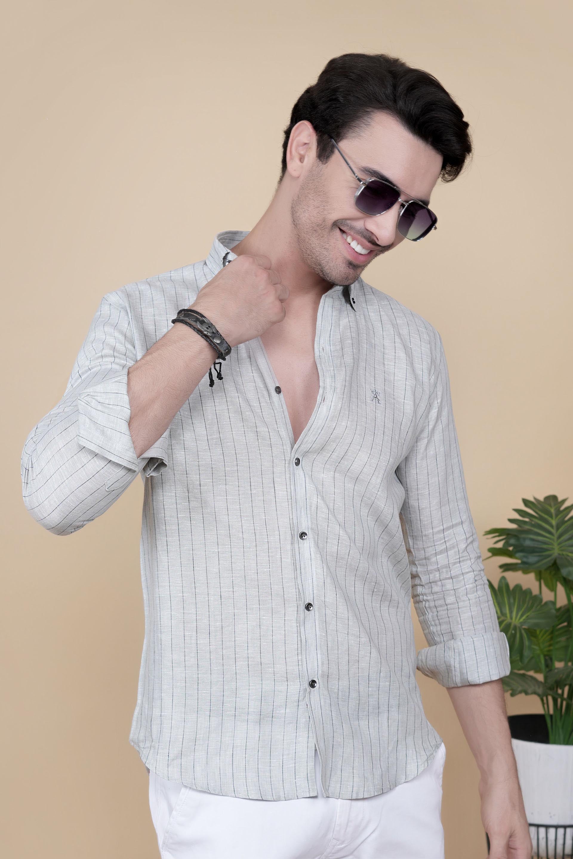 Fabian Grey Linen Striped Shirt