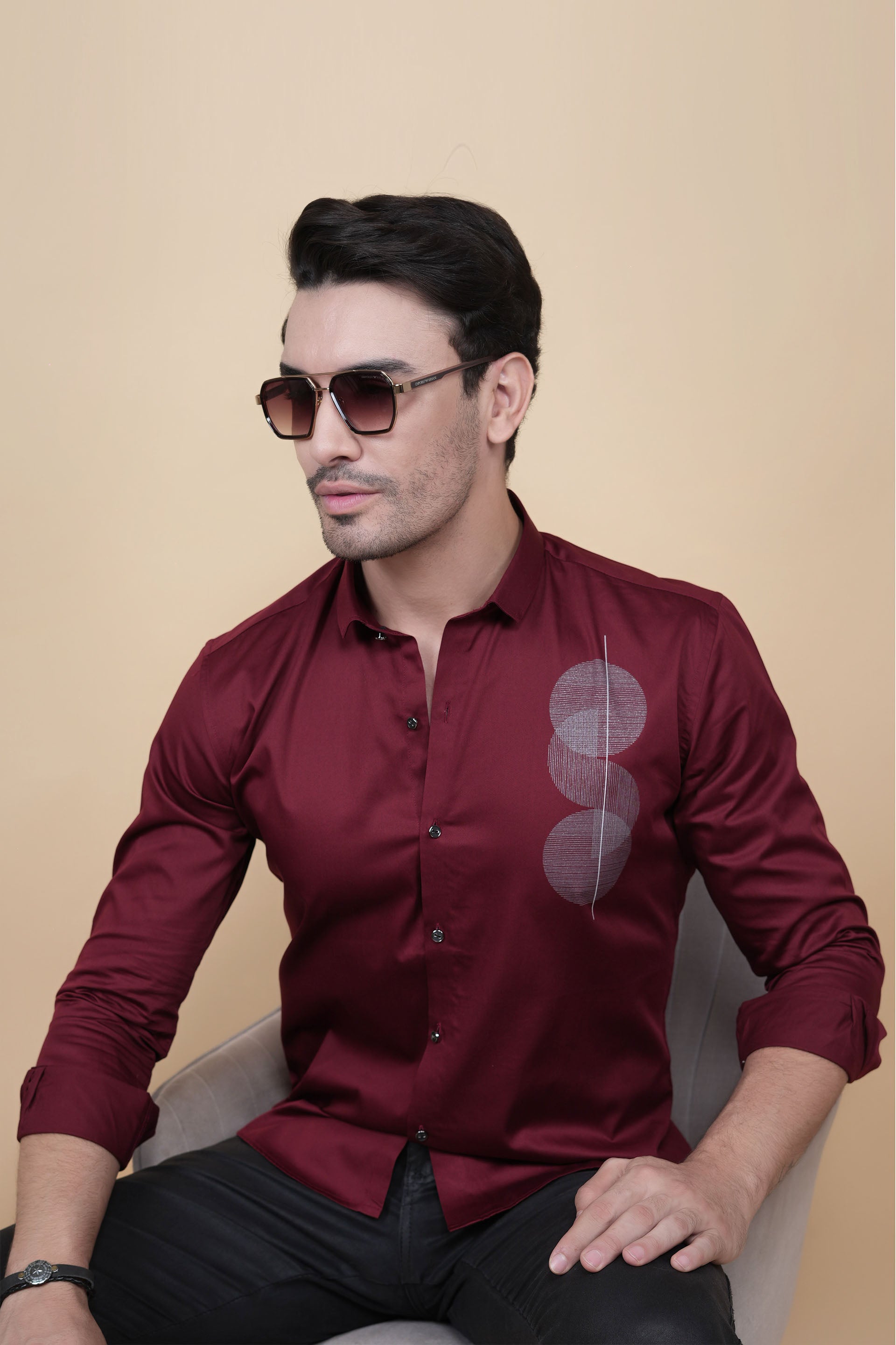 Dixy Maroon Cottton Solid Shirt