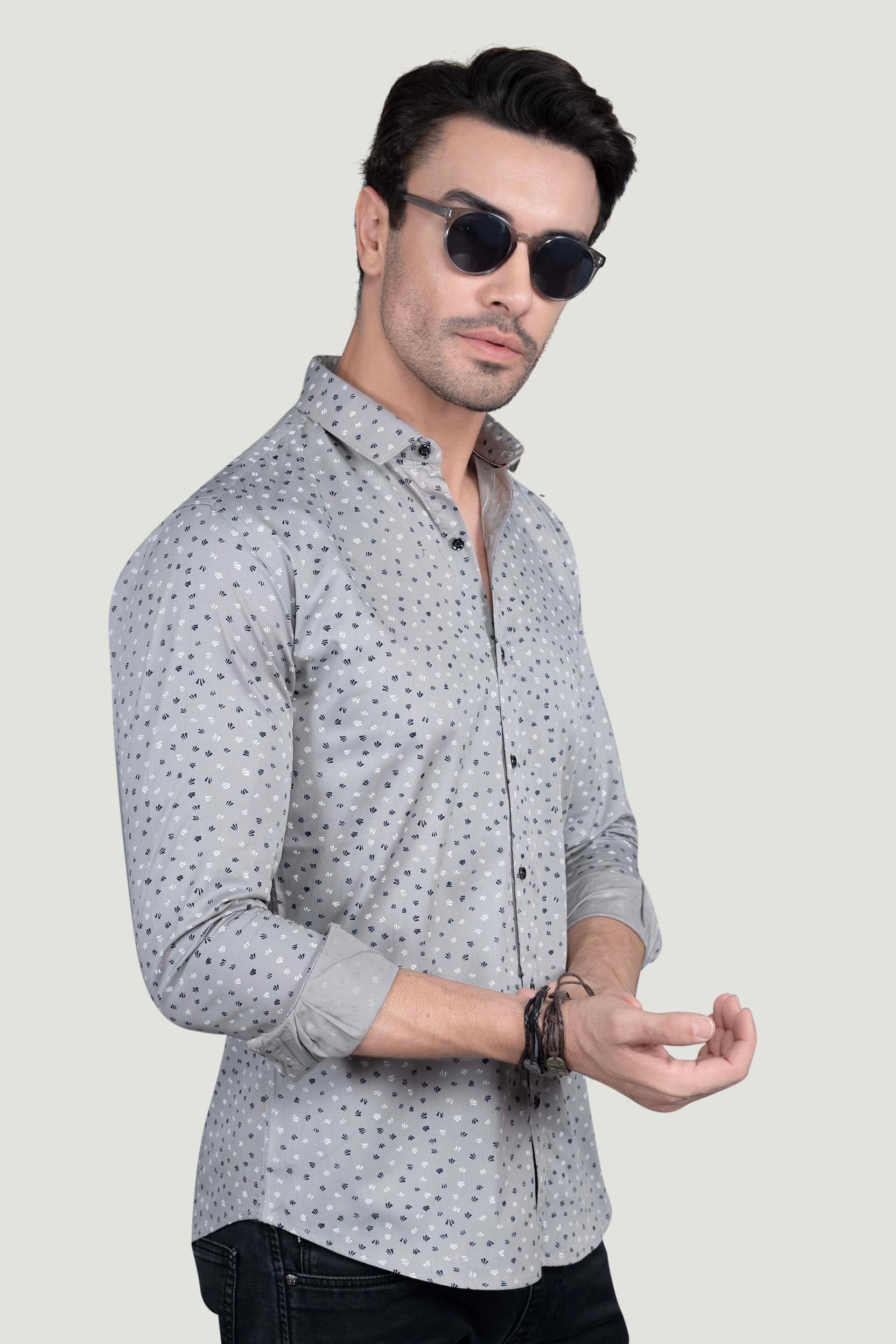 Albin Grey Cotton Printed Shirt