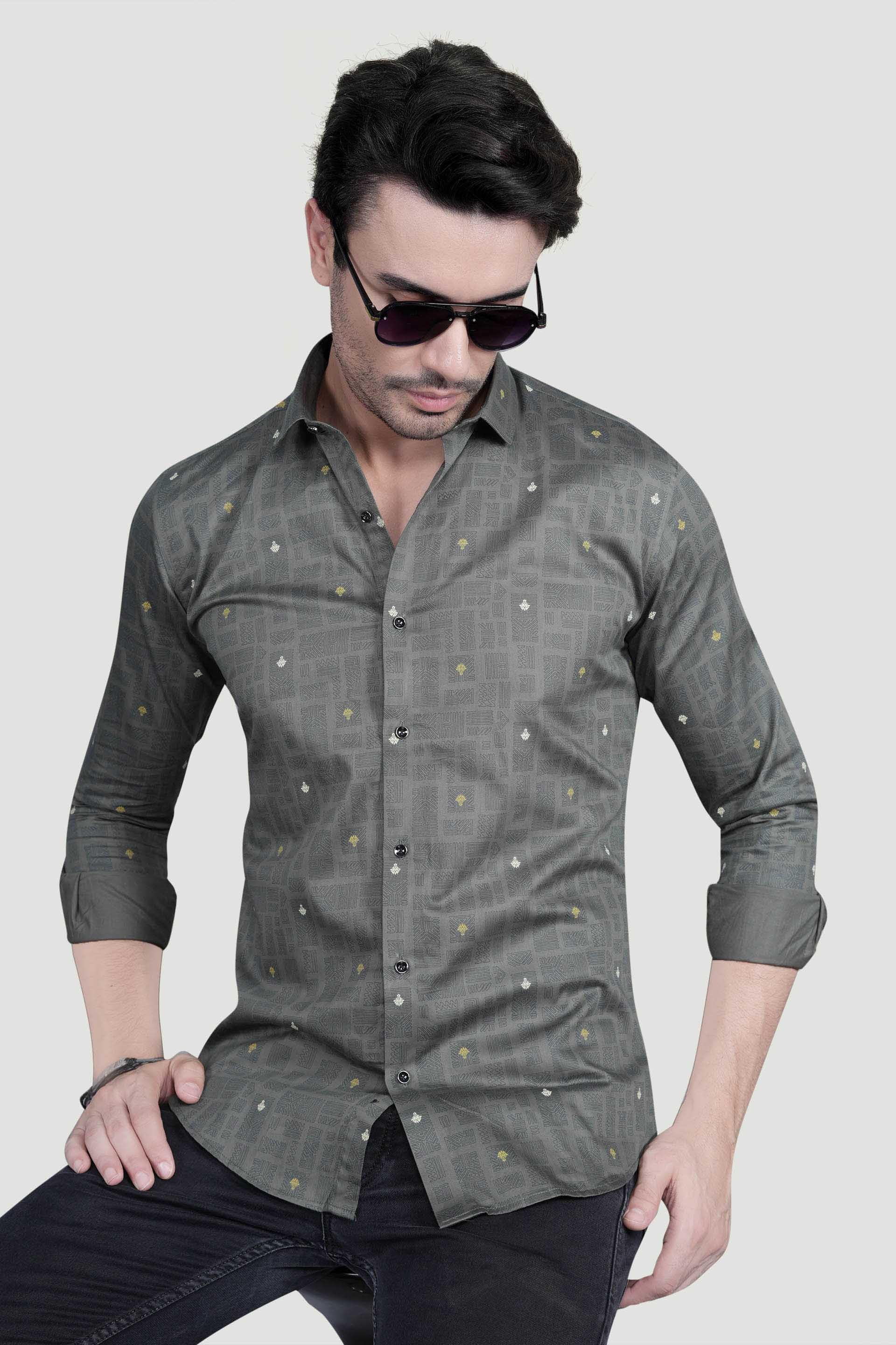 Leon Grey Cotton Printed Shirt