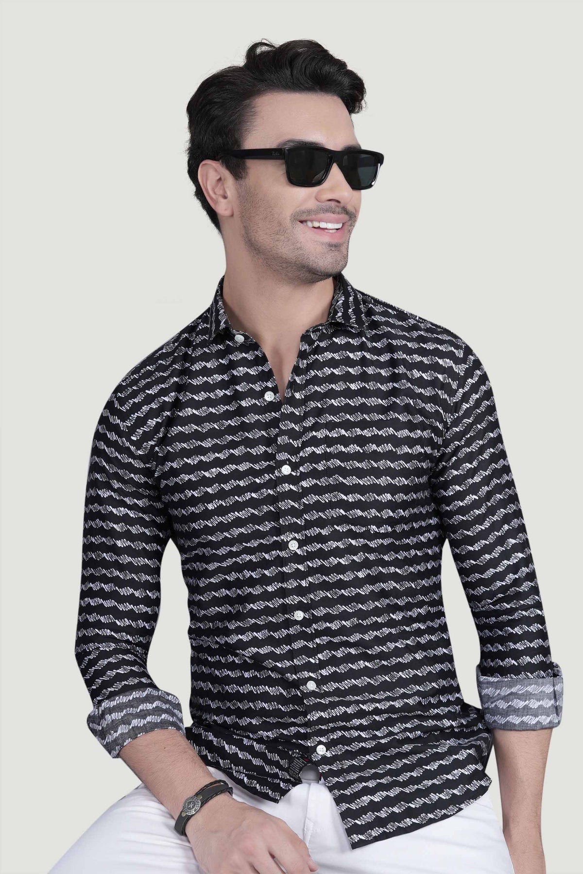 Stian Black Cotton Printed Shirt