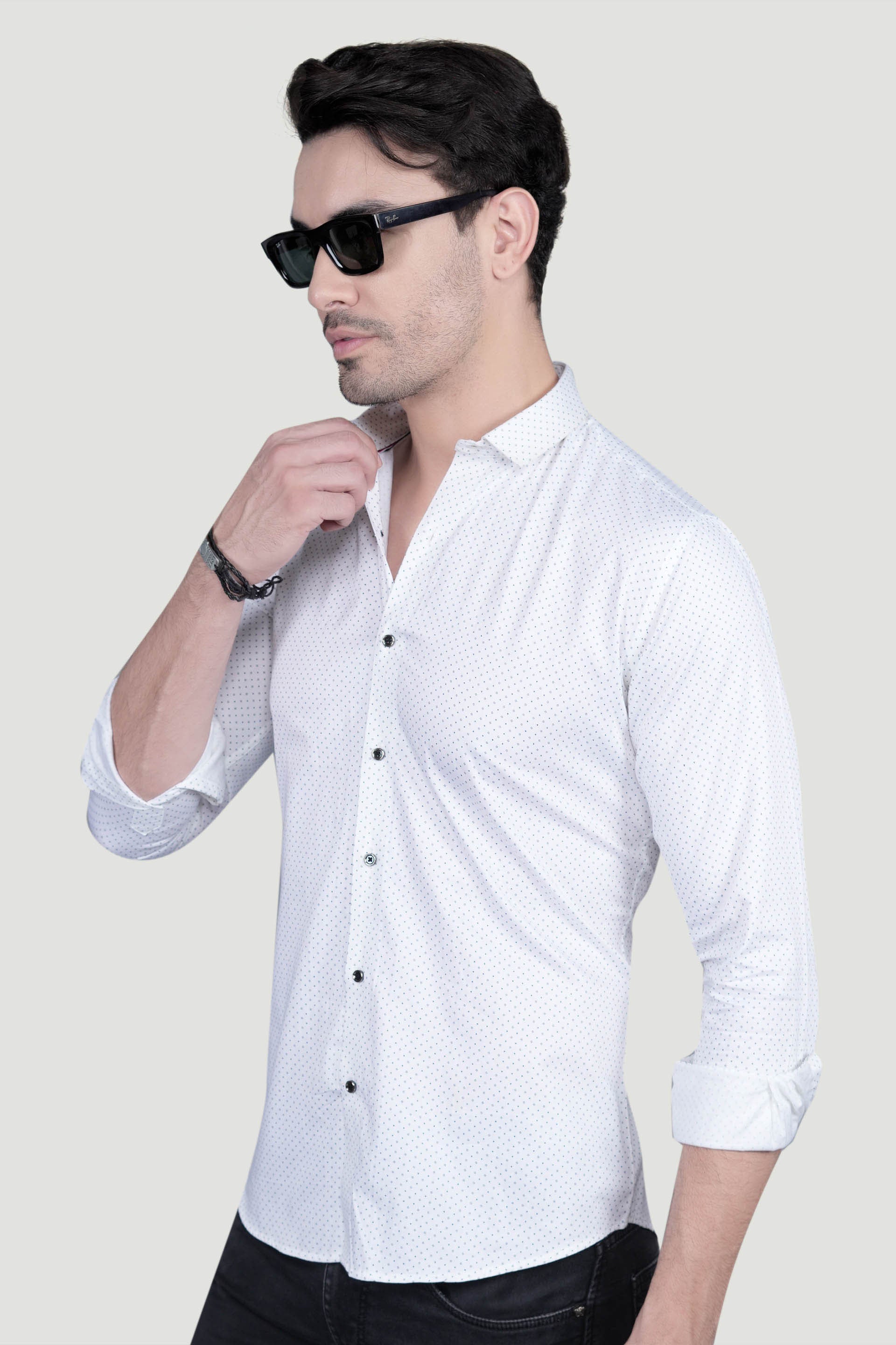 Aidan White Cotton Printed Shirt