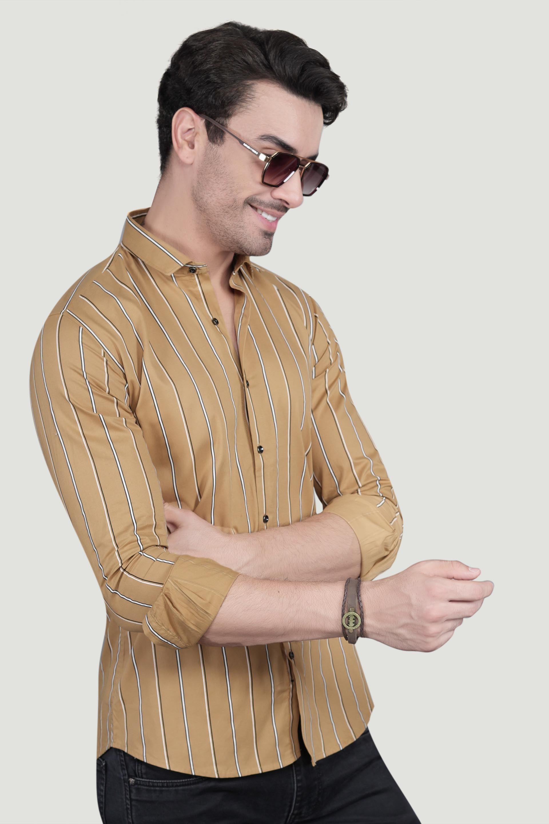 Pastel Orange Cotton Striped Shirt