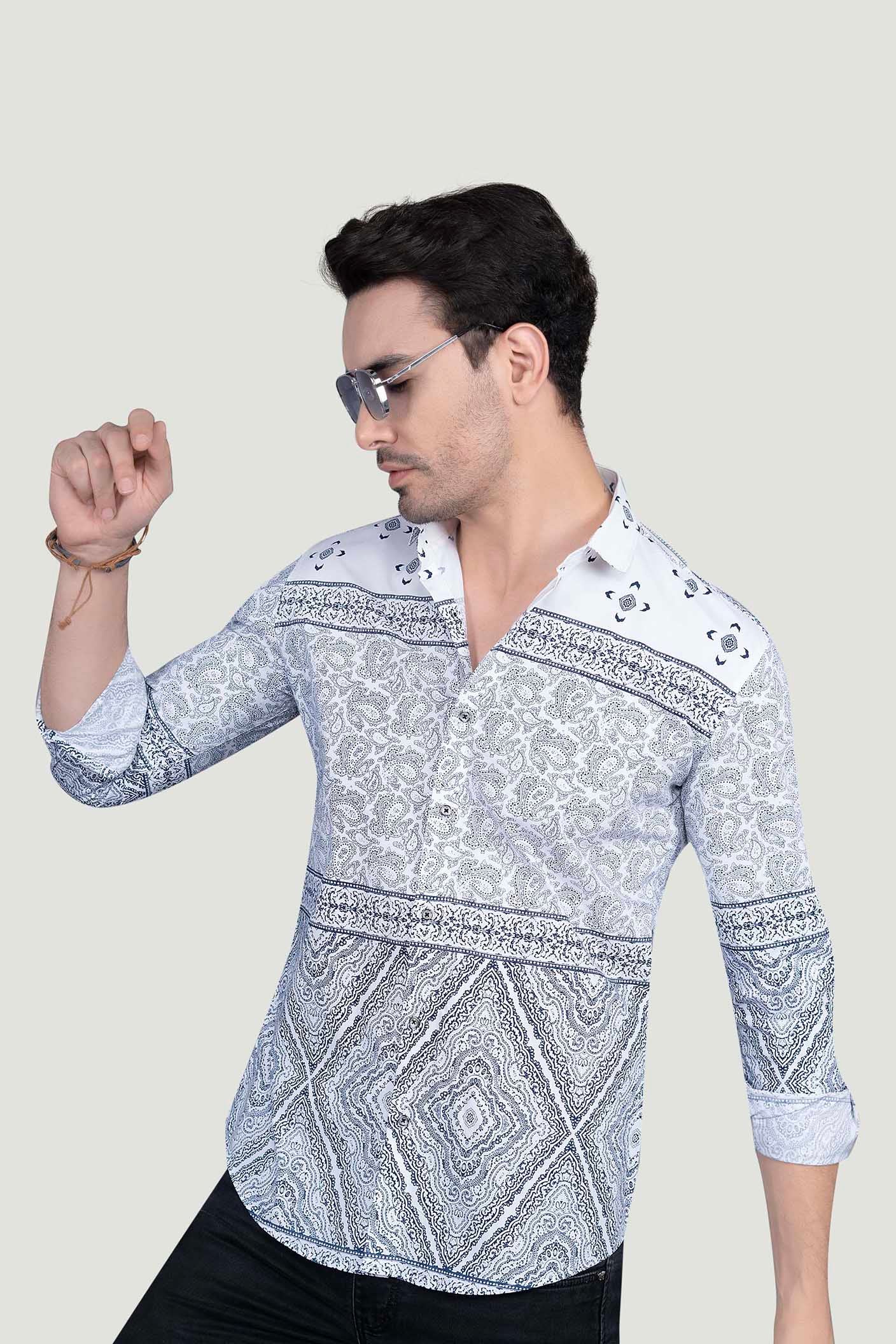 Jacques White Cotton Printed Shirt