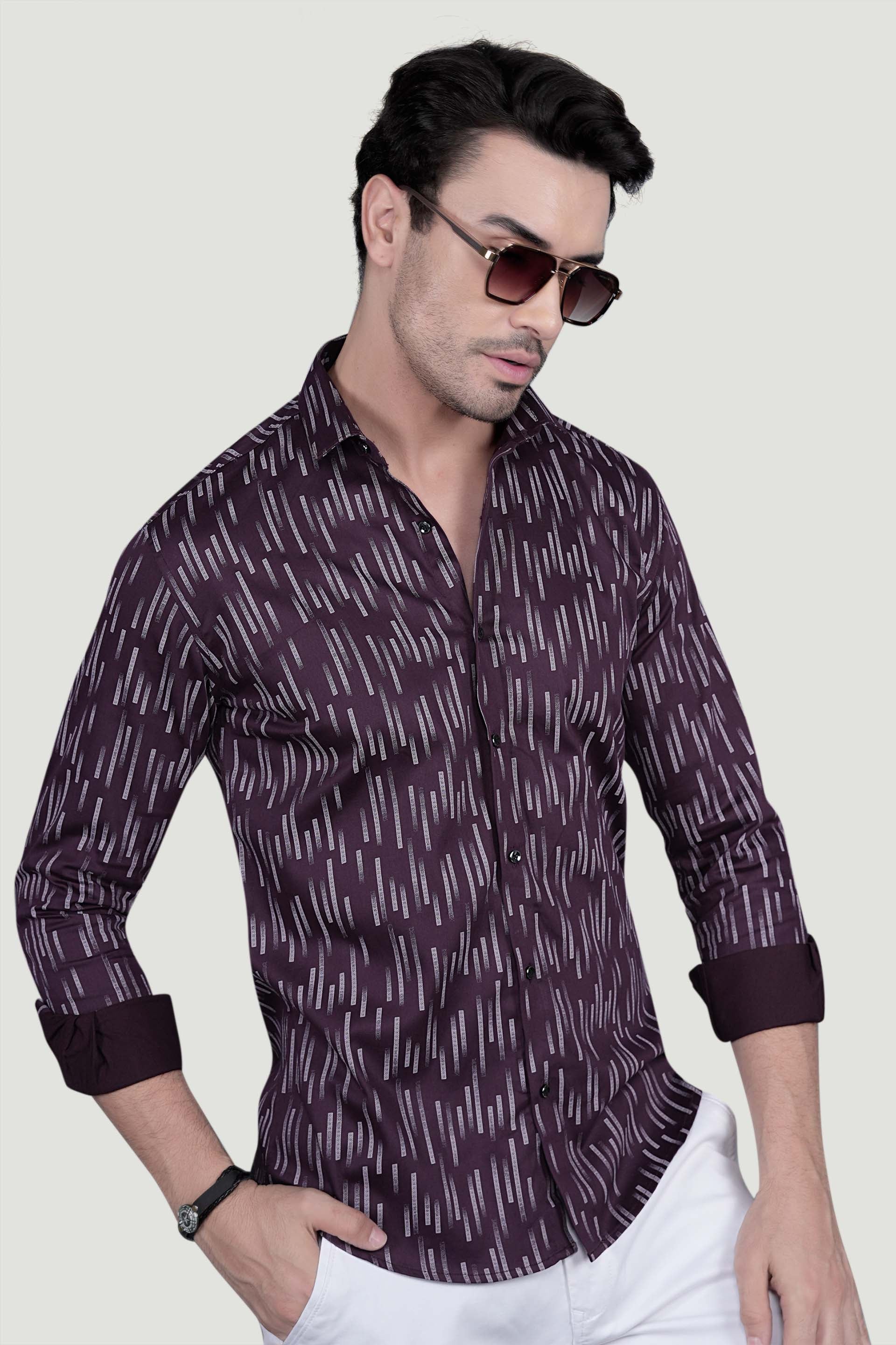 Klaus Maroon Cotton Printed Shirt