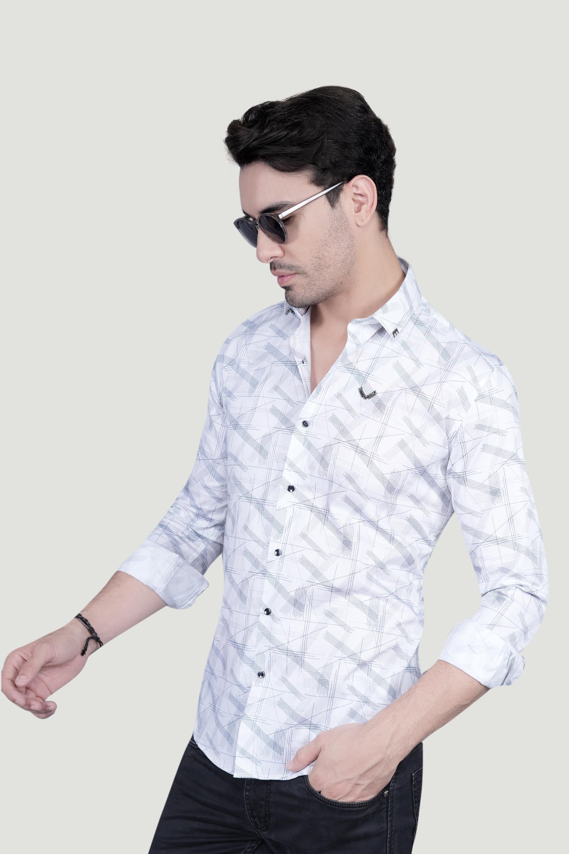 Dorian White Cotton Printed Shirt