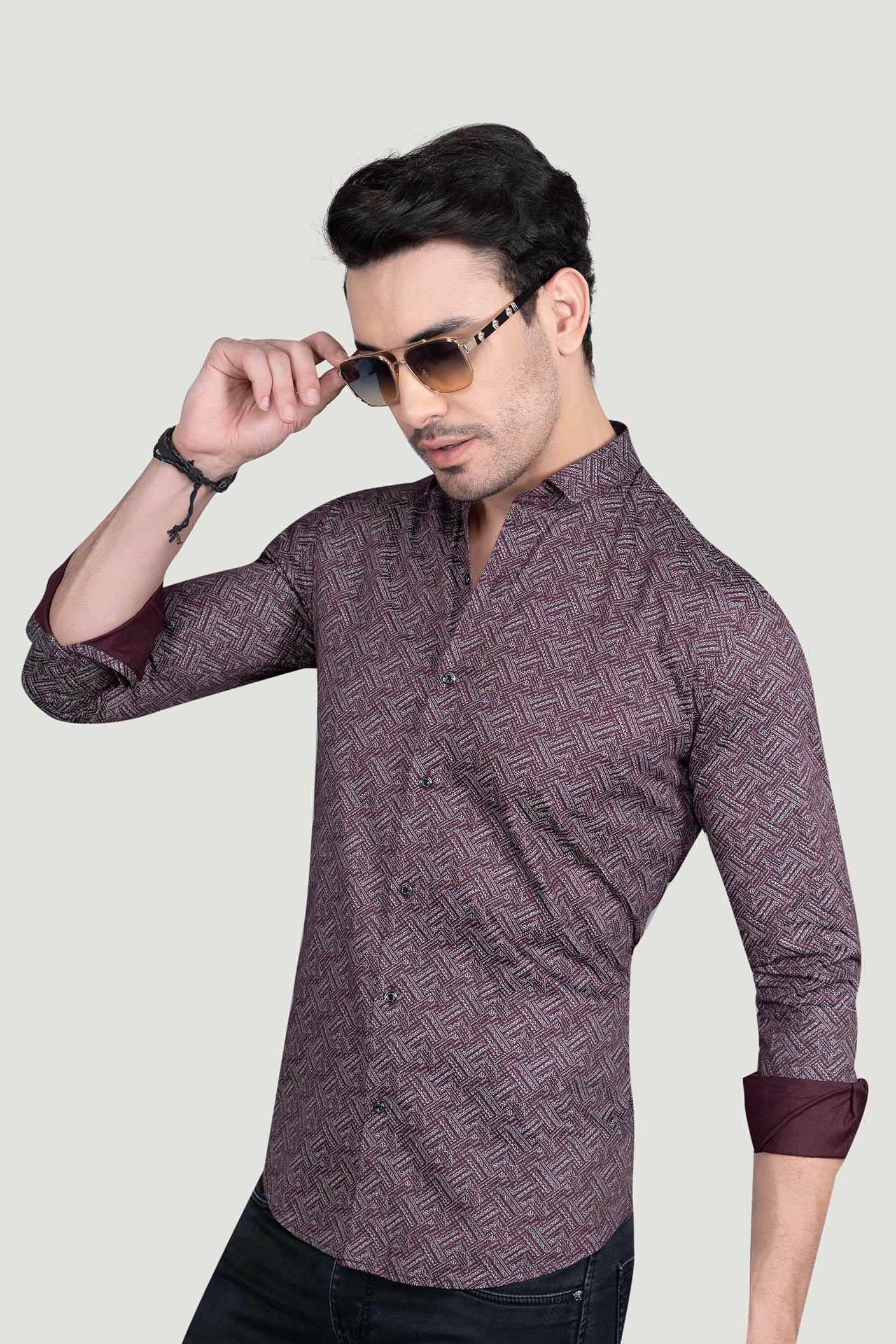 Nils Maroon Cotton Printed Shirt