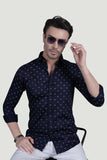 Fabio Navy Blue Cotton Printed Shirt