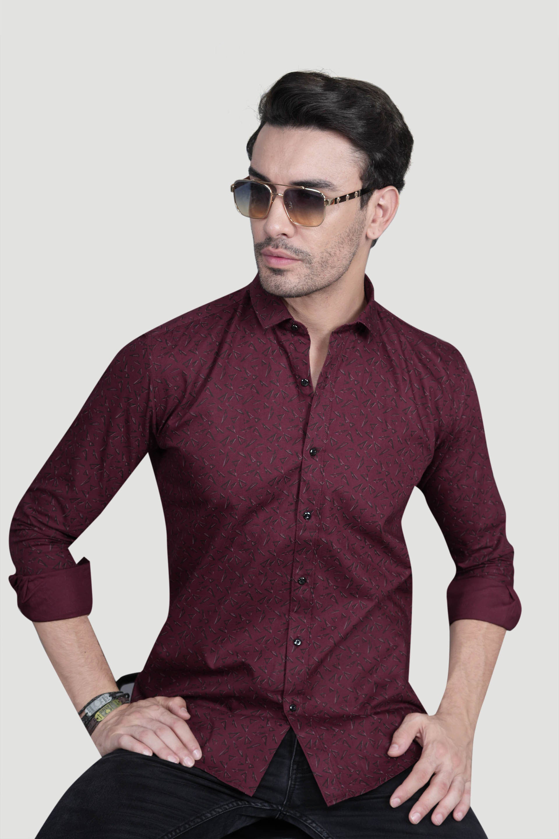 Felix Maroon Cotton Printed Shirt