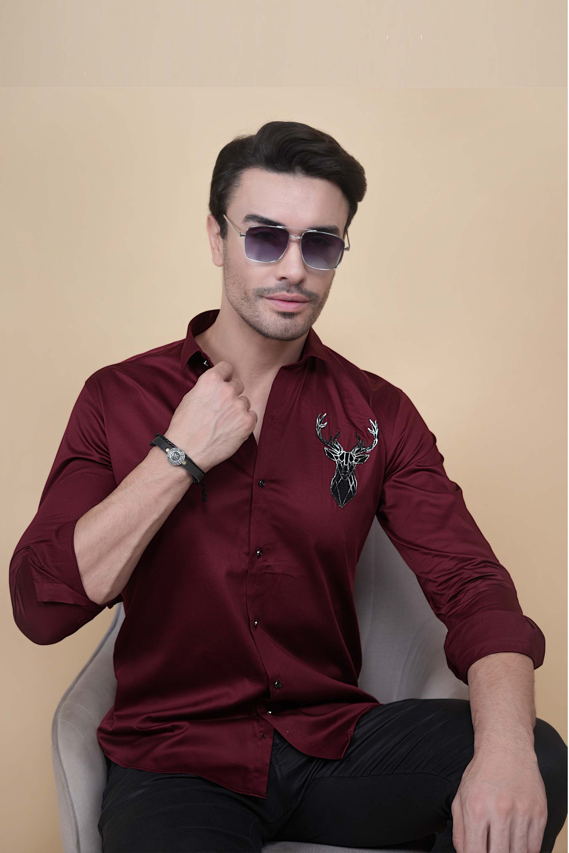 Nicolas Maroon Cottton Solid Shirt