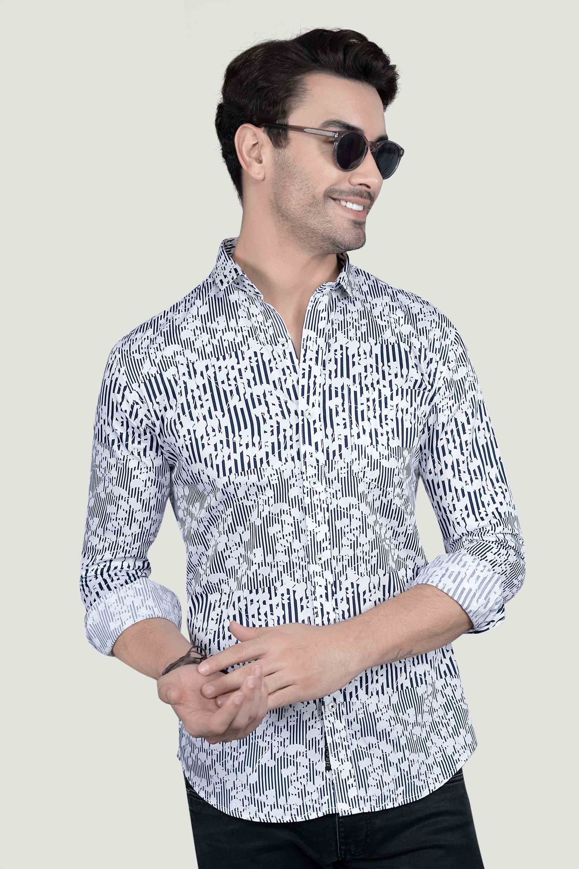 Maxim Blue Cotton Floral Printed Shirt