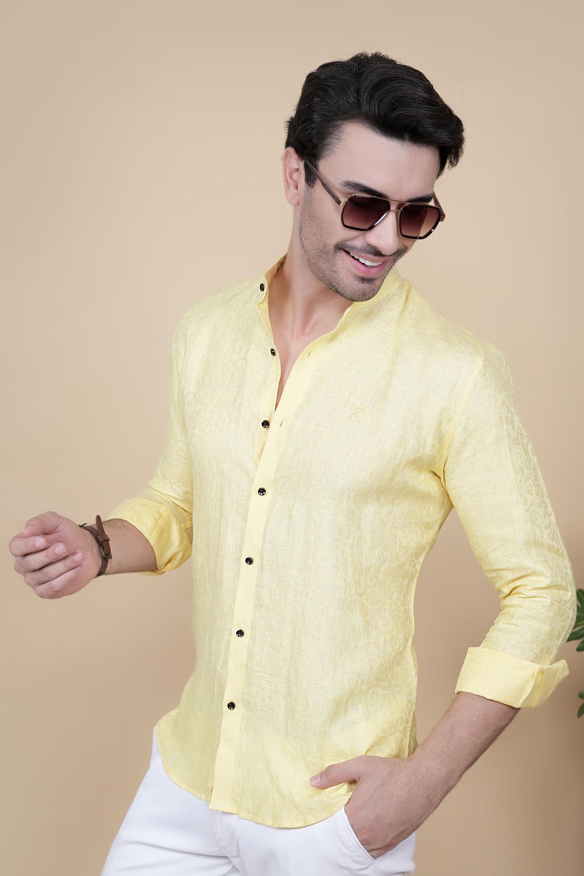 Oliver Yellow Linen Solid Shirt