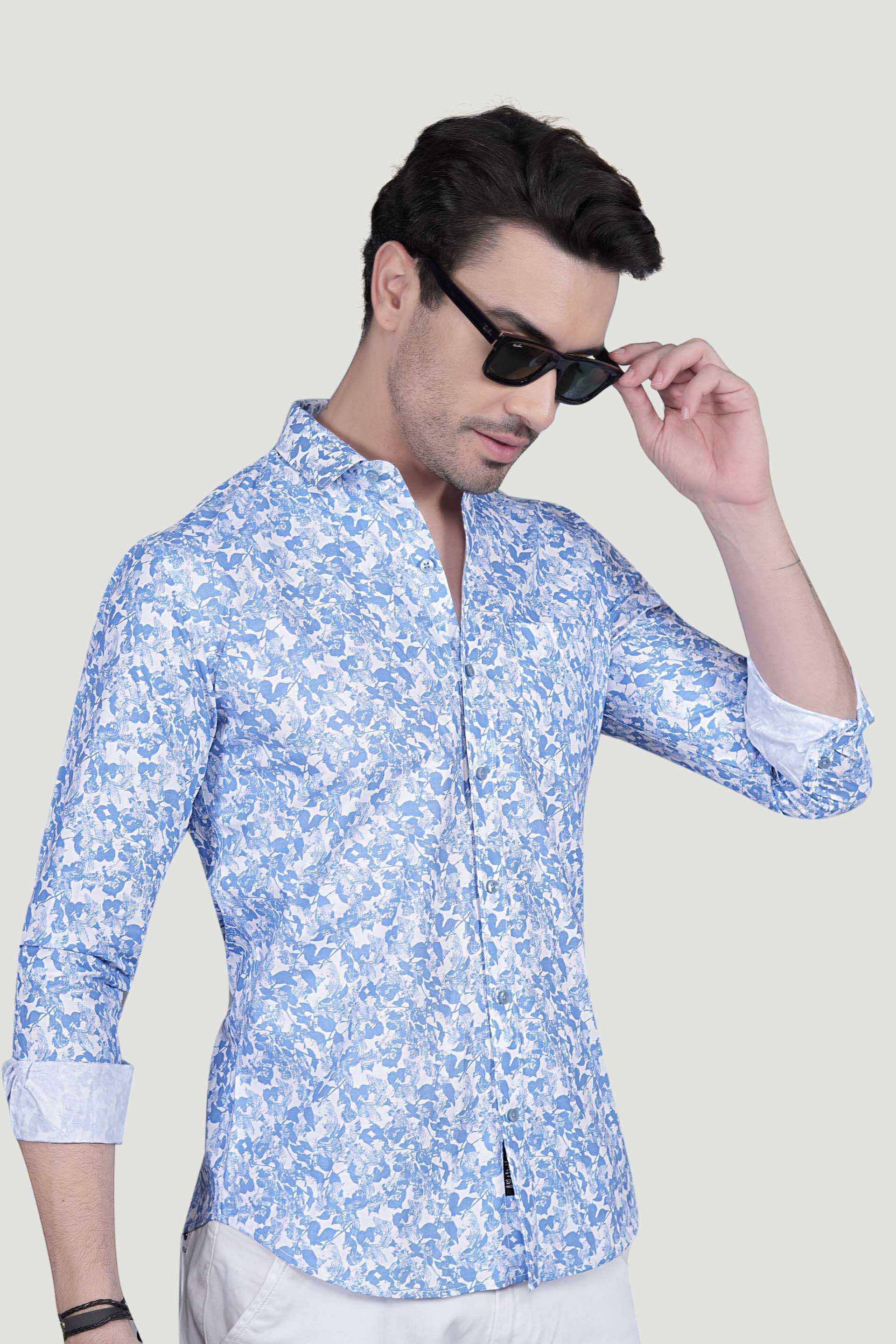 Ivan Light Blue Cotton Printed Shirt