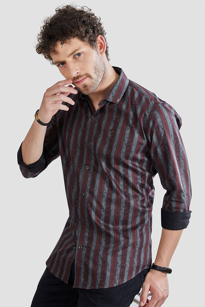 Albrecht Maroon-Grey Stripe Print