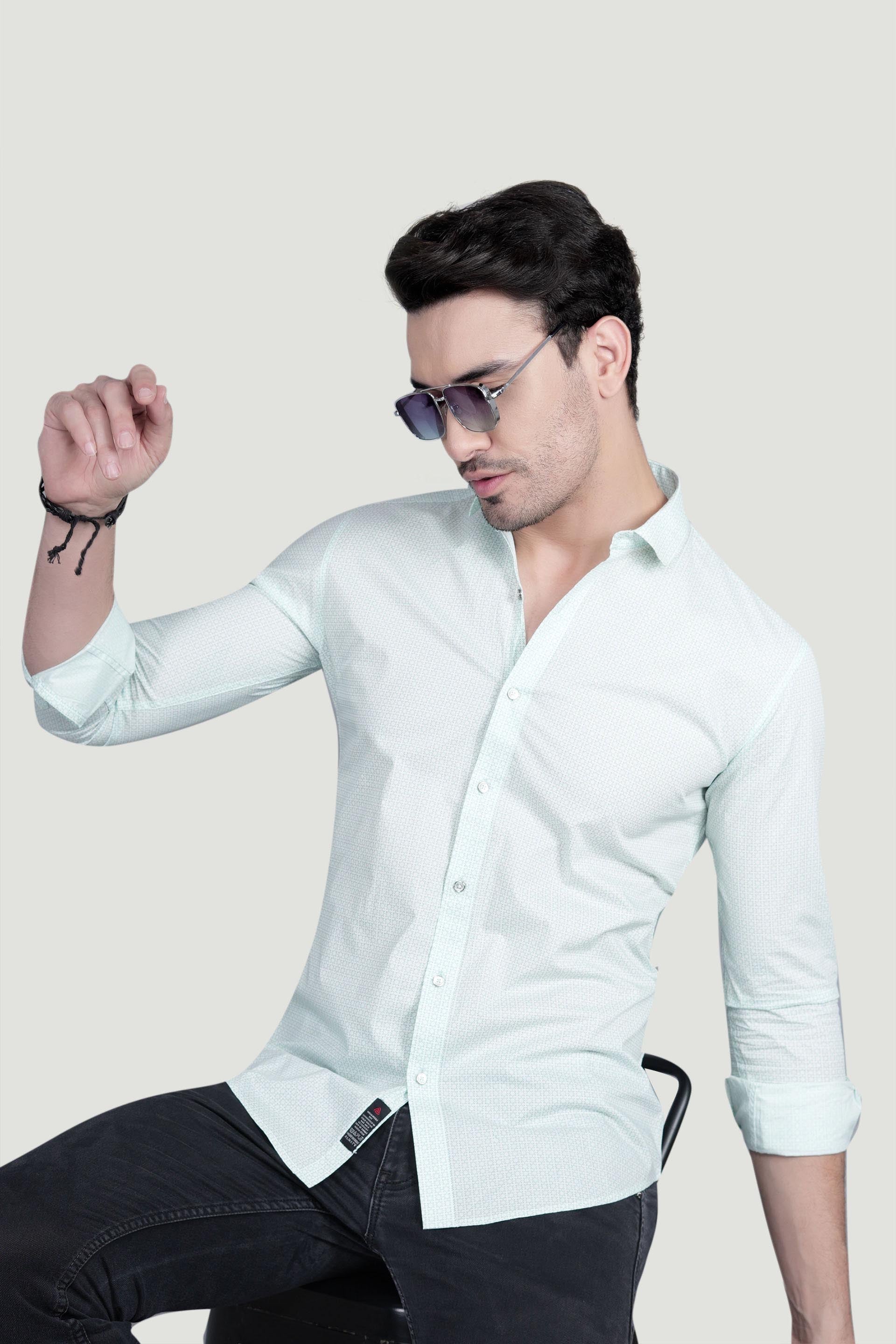 Rainer White Cotton Printed Shirt