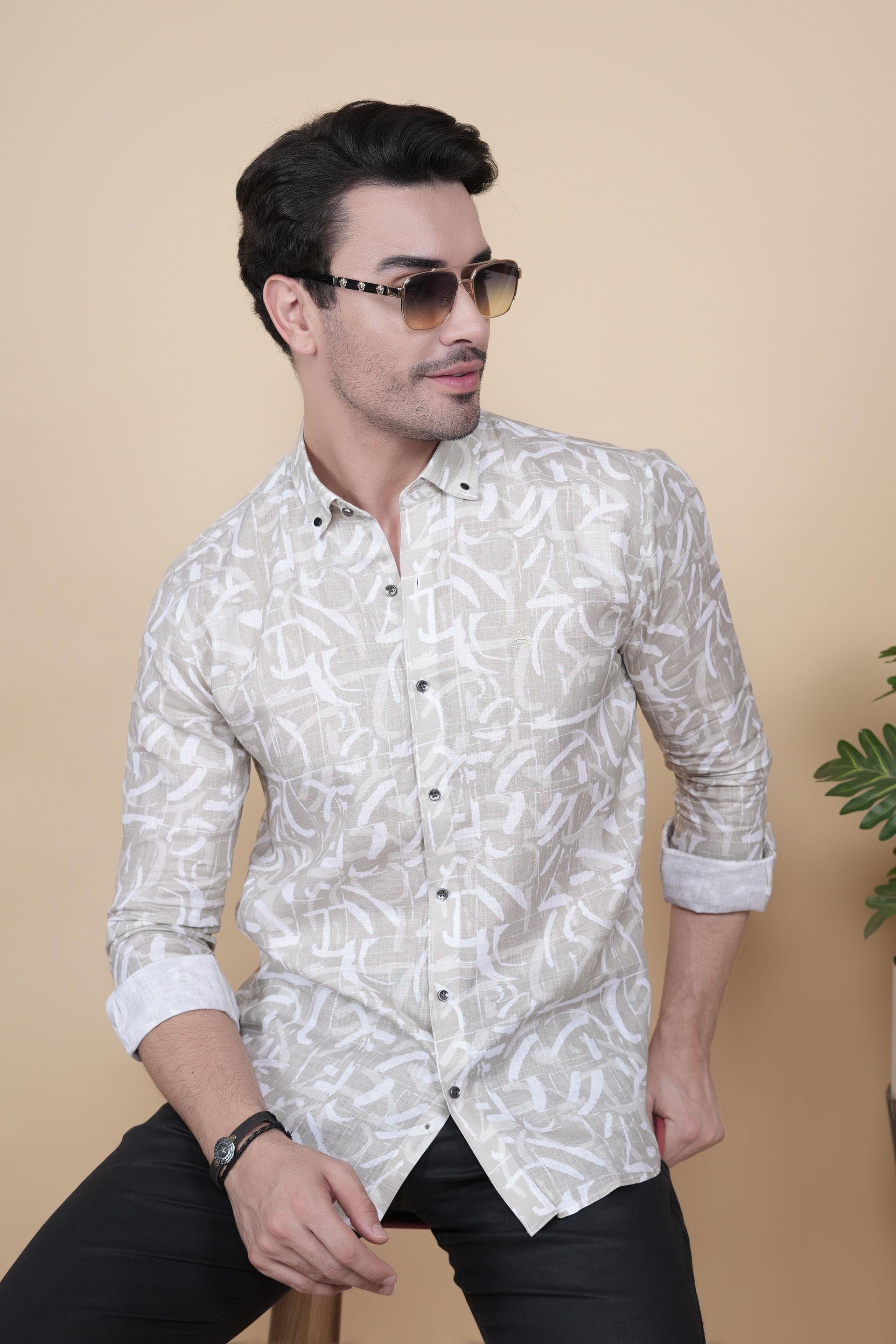 Emre Cream Linen Printed Shirt