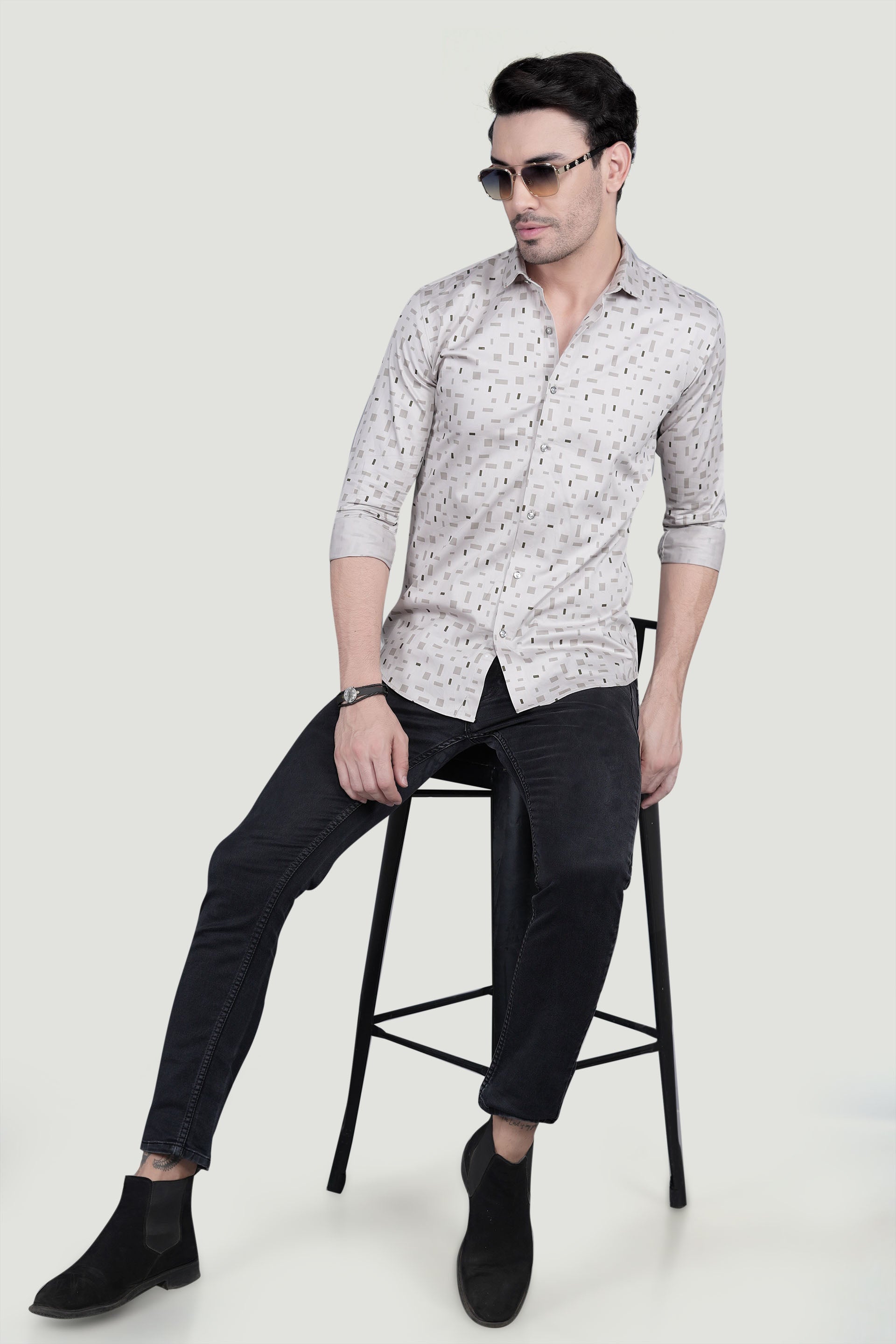 Milan Grey Cotton Printed Shirt
