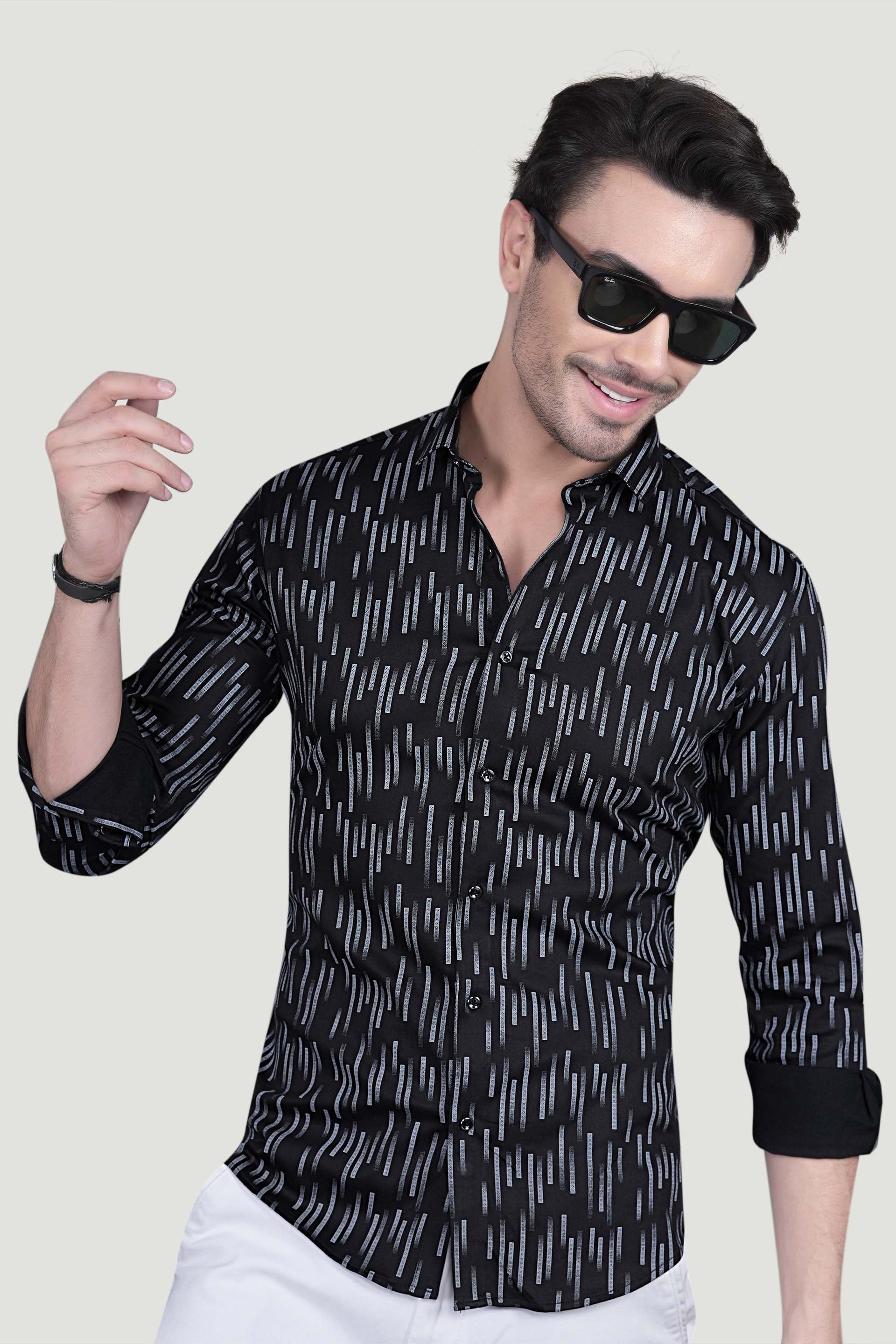 Albert Black Cotton Printed Shirt