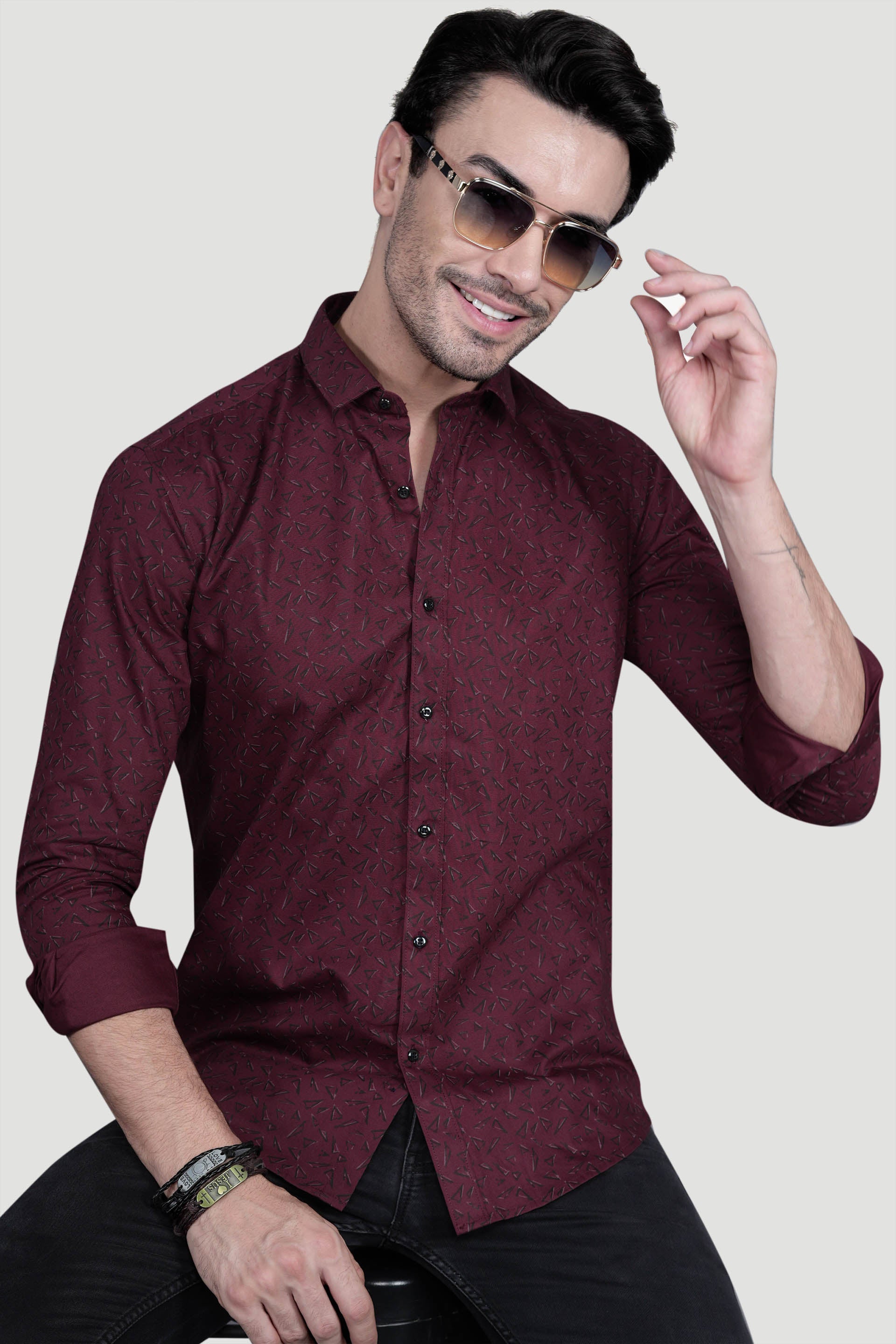 Felix Maroon Cotton Printed Shirt