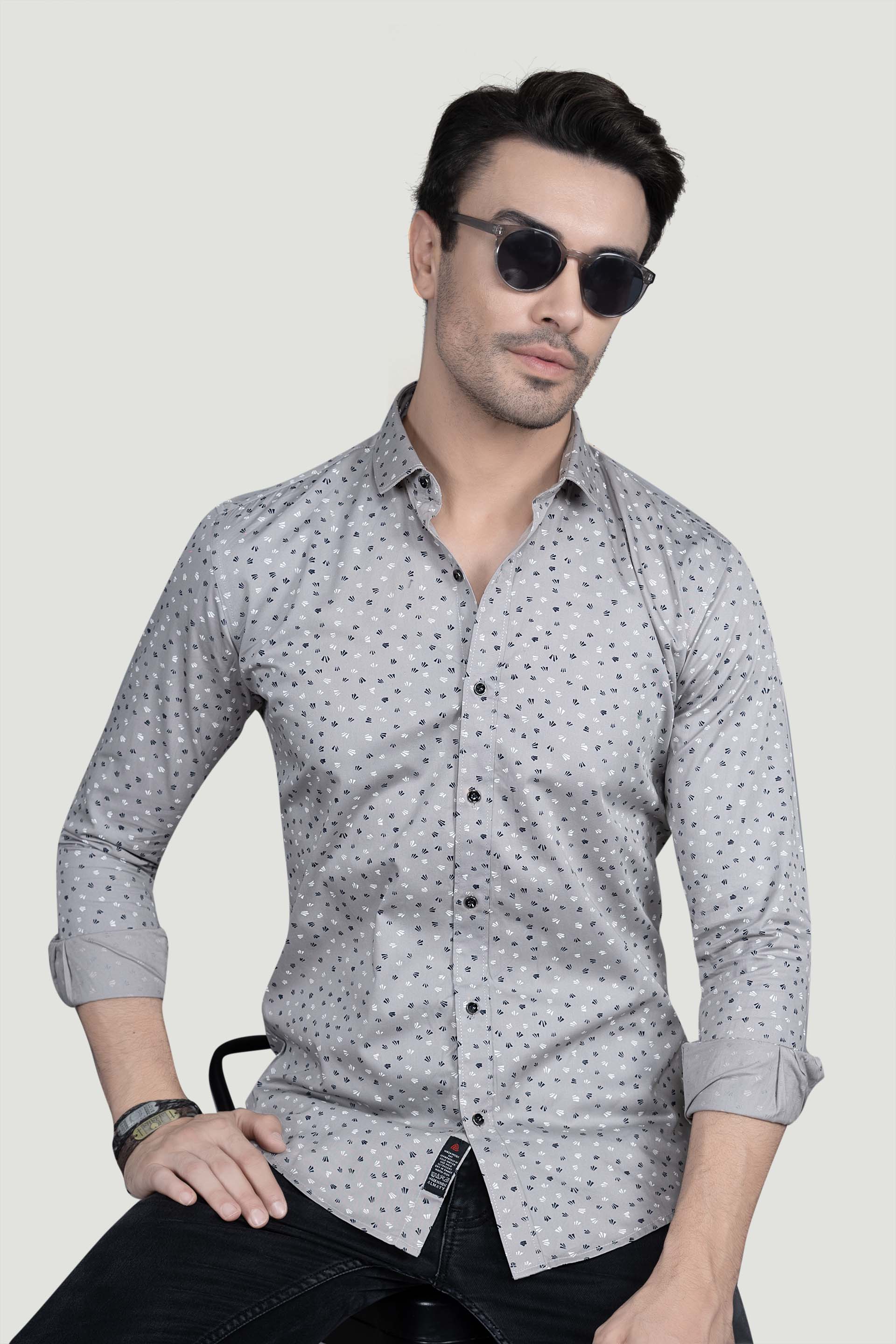 Albin Grey Cotton Printed Shirt