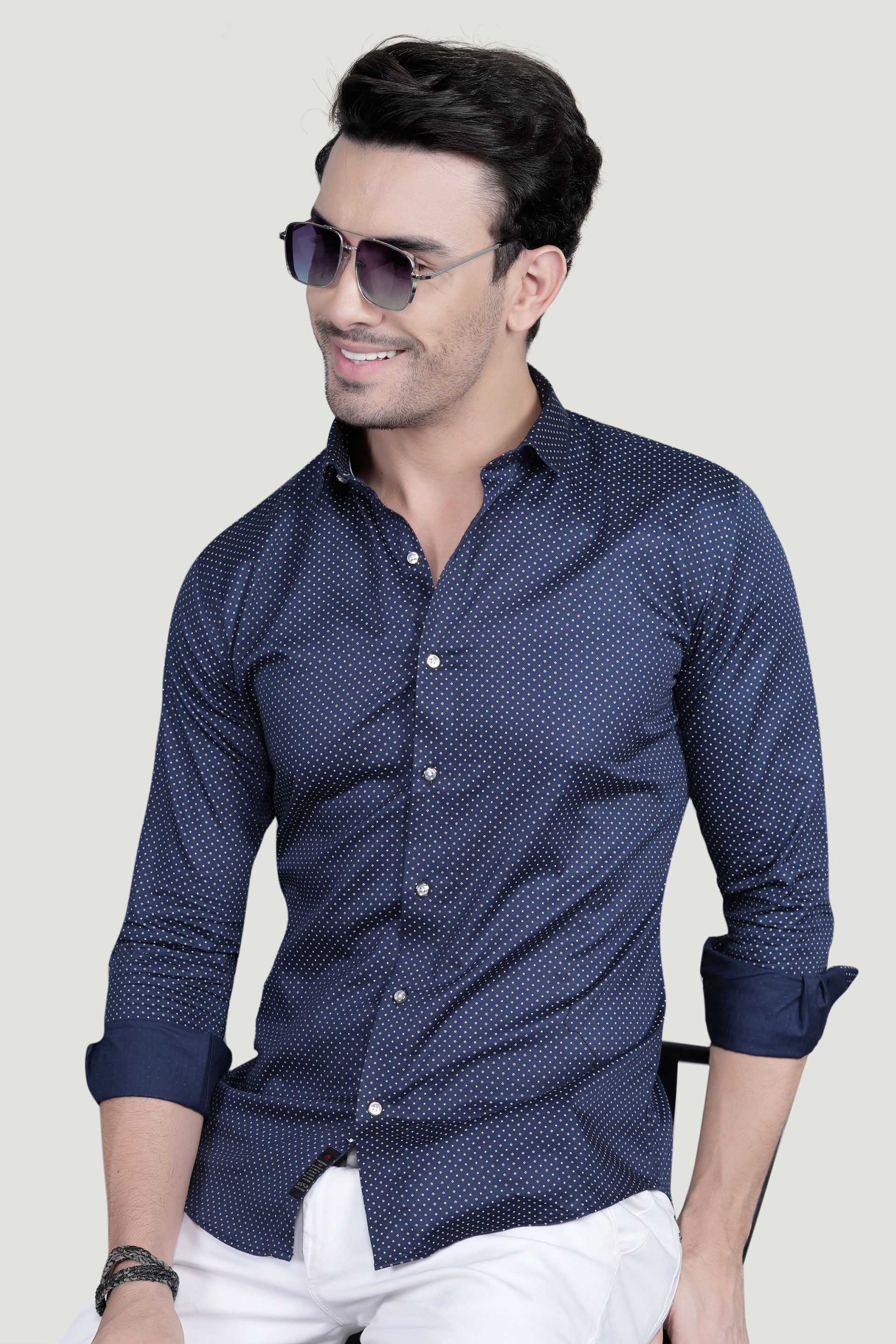 Danil Navy Blue Cotton Printed Shirt