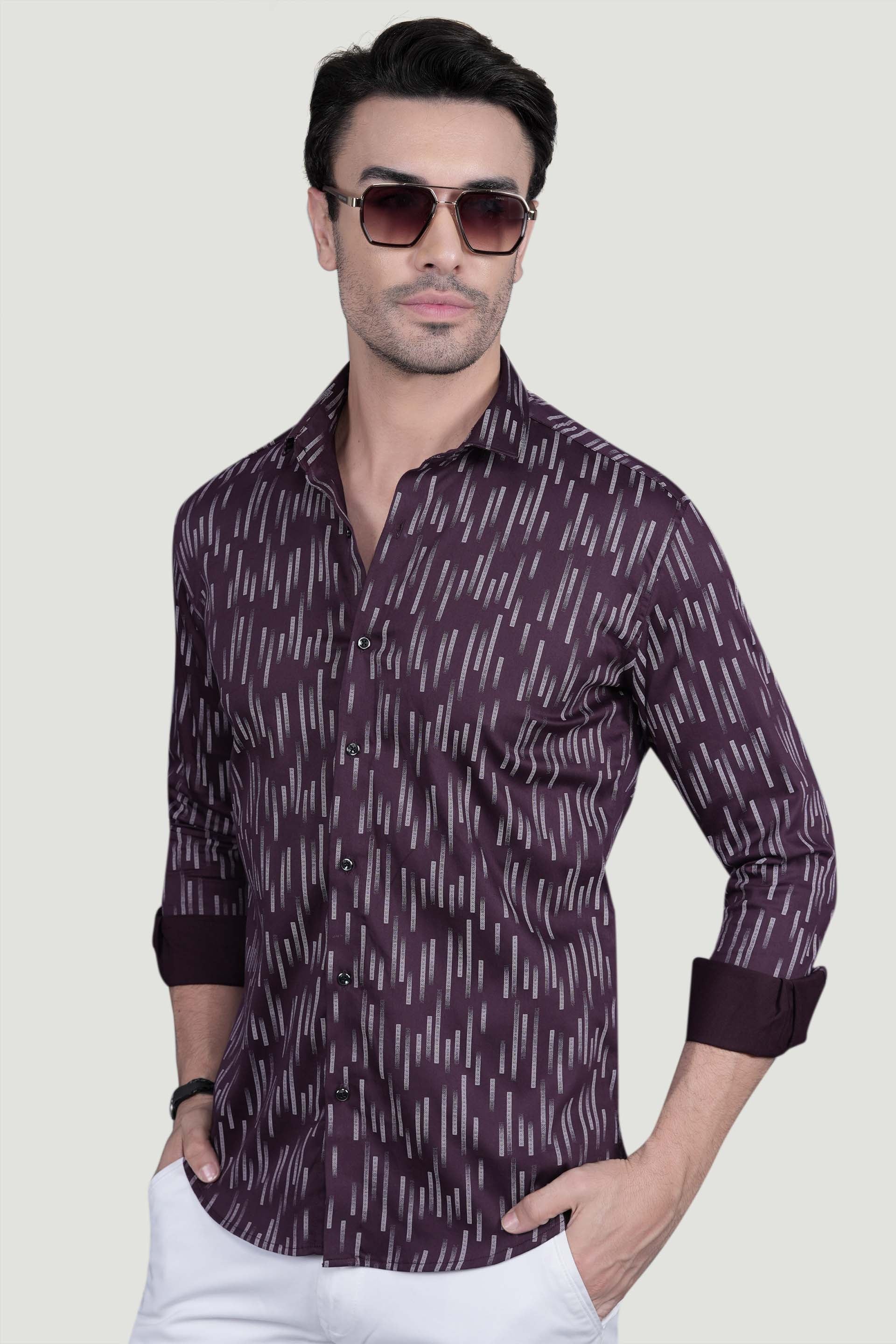 Klaus Maroon Cotton Printed Shirt