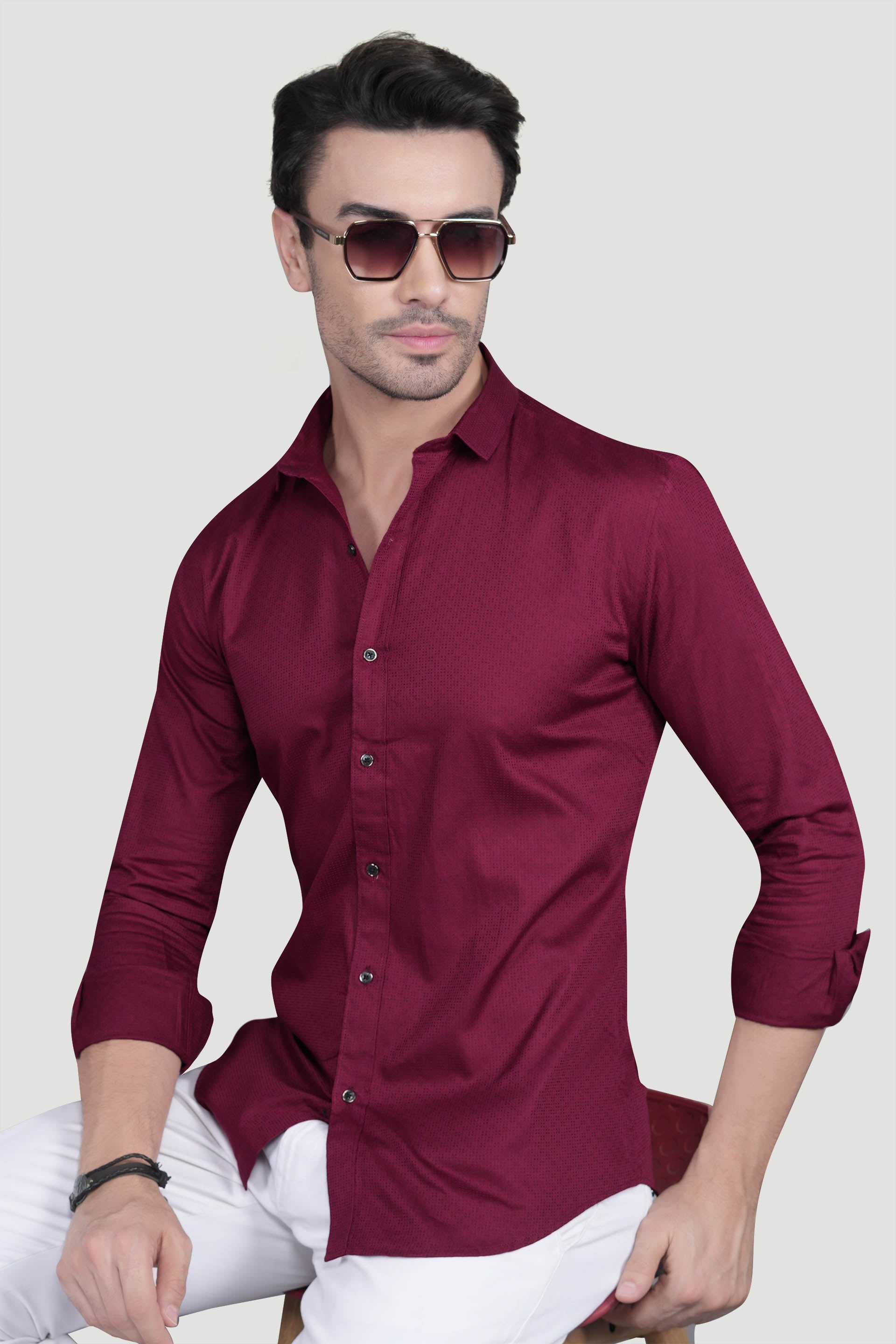 Viliam Maroon Cotton Solid Shirt