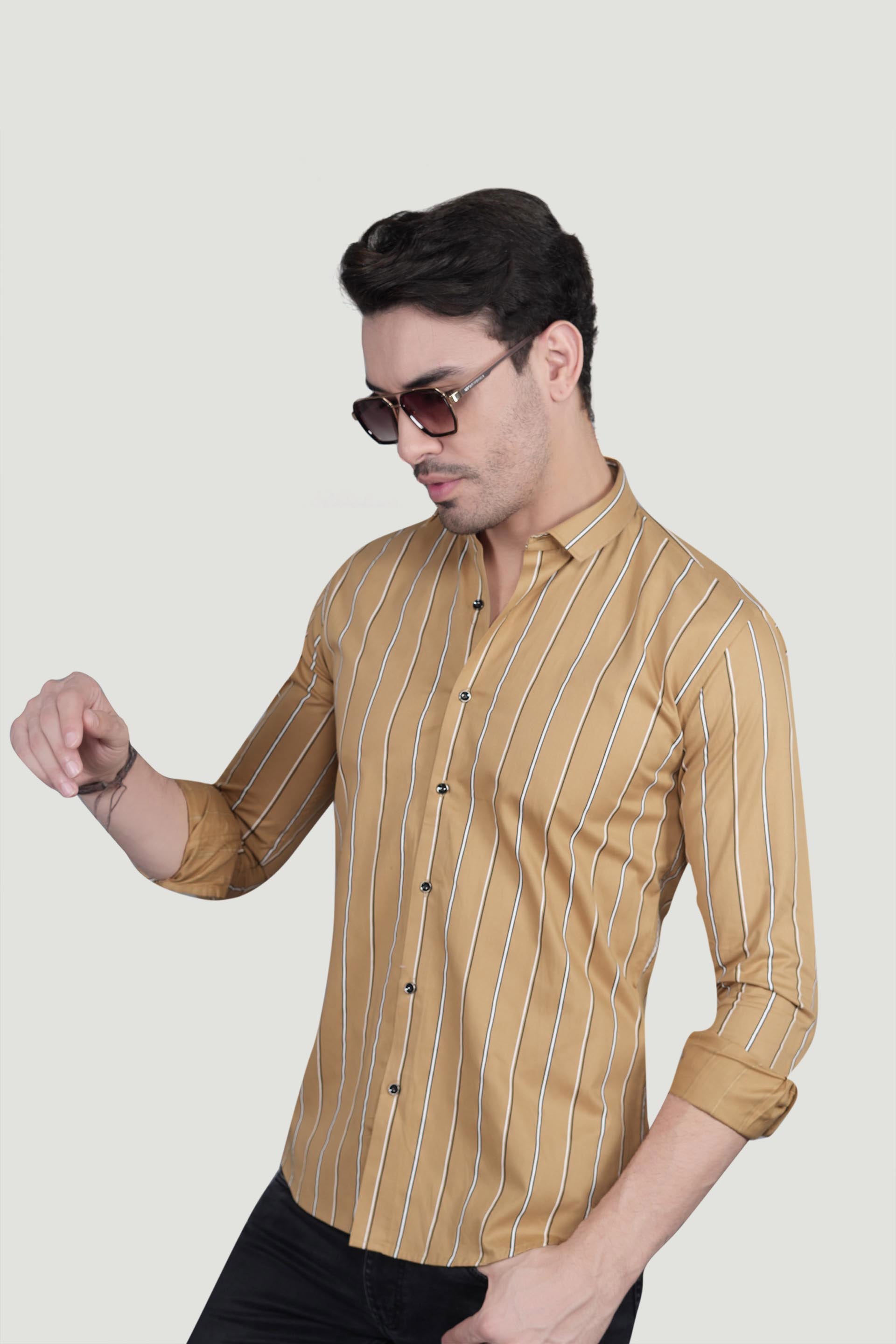 Pastel Orange Cotton Striped Shirt