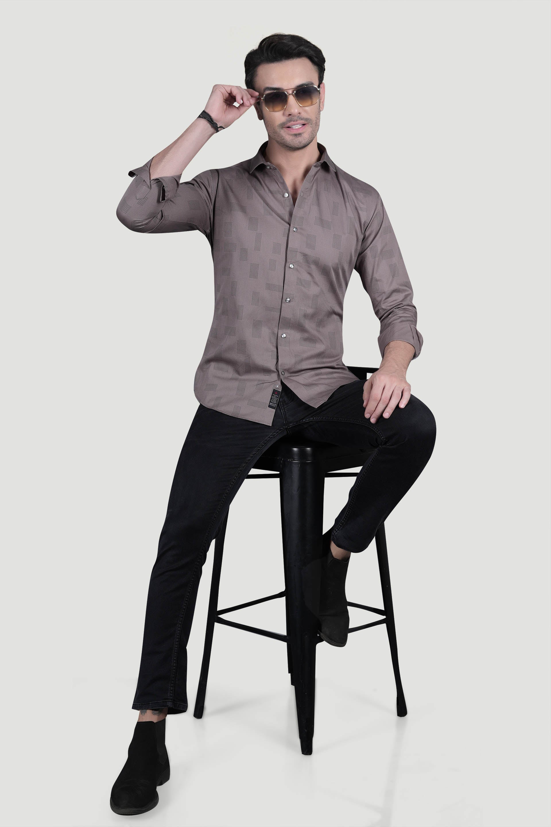 Rian Grey Cotton Printed Shirt