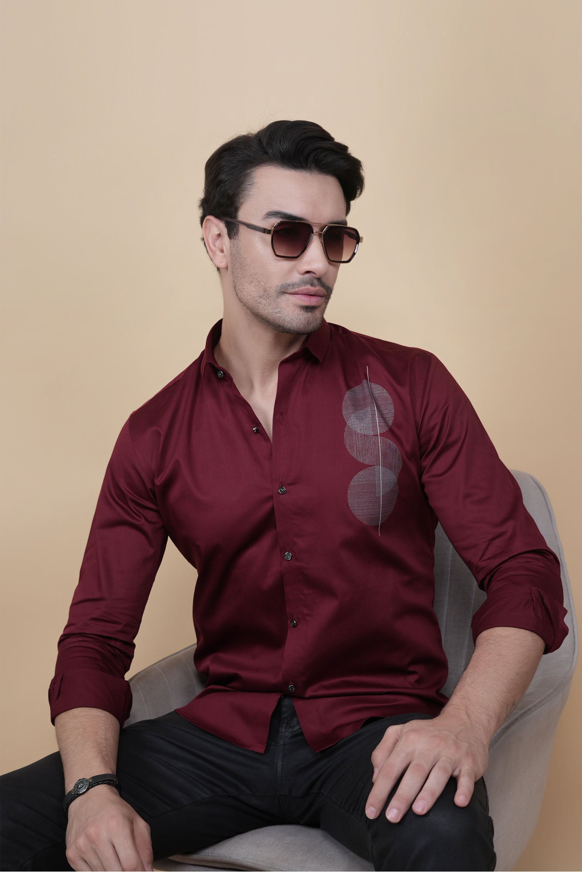 Dixy Maroon Cottton Solid Shirt