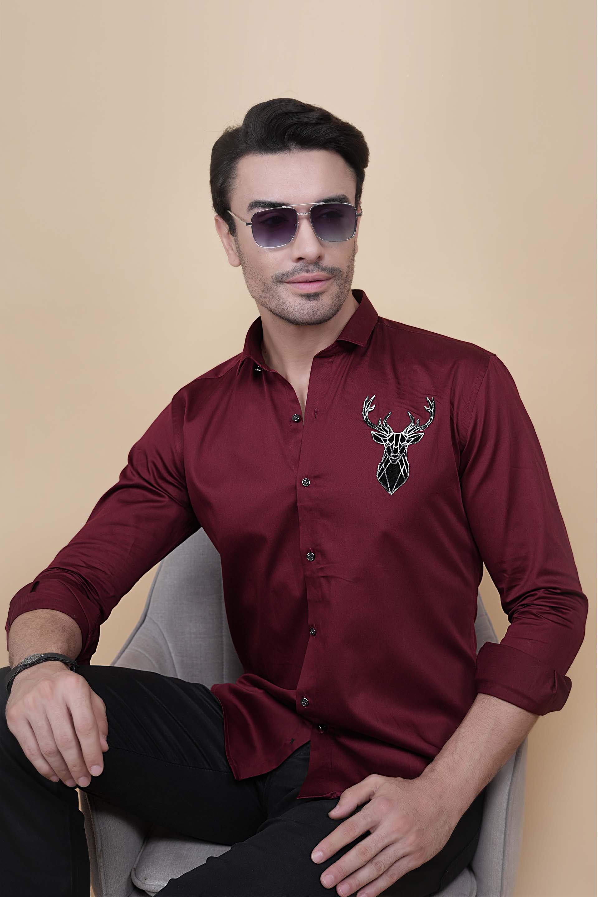 Nicolas Maroon Cottton Solid Shirt