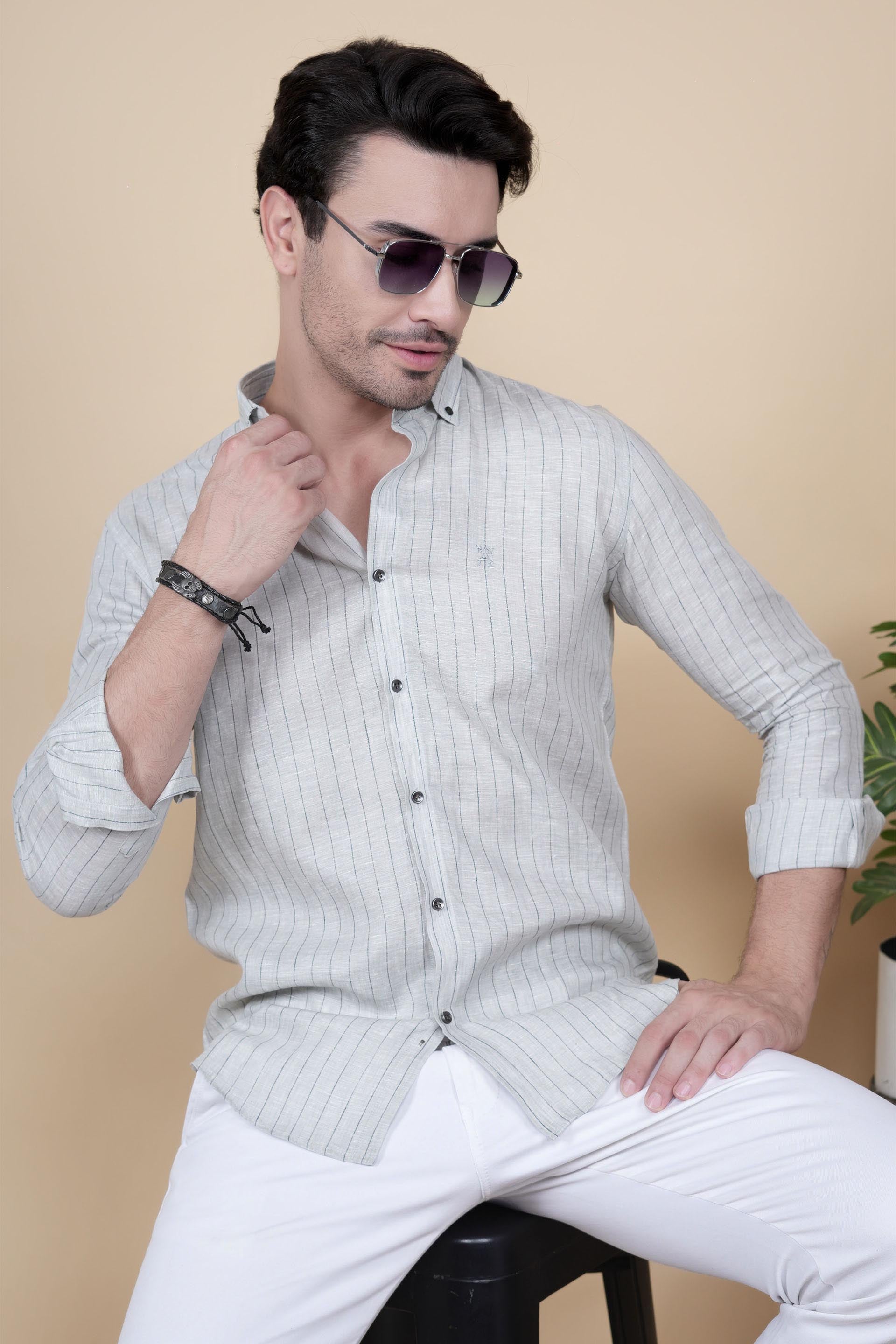 Fabian Grey Linen Striped Shirt
